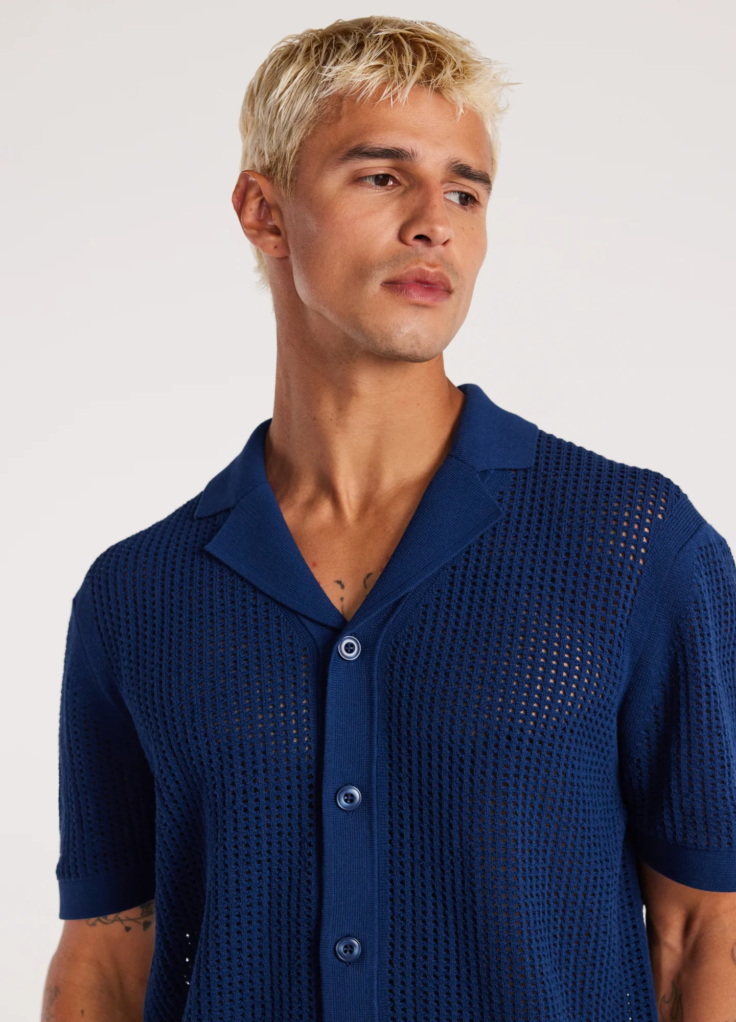 Eyelet Mesh Knit Shirt Delft Blue - Image 4
