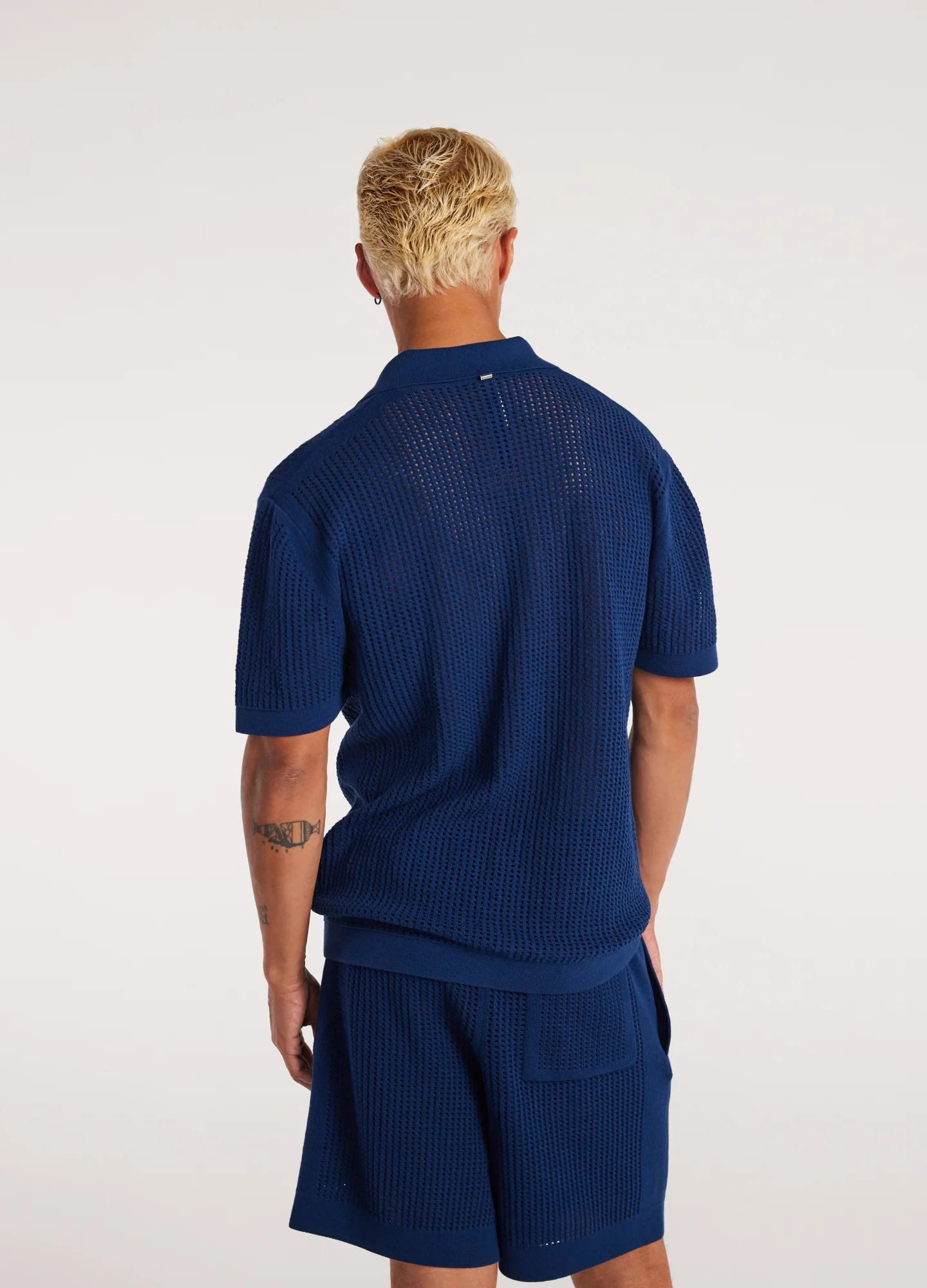 Eyelet Mesh Knit Shirt Delft Blue - Image 5