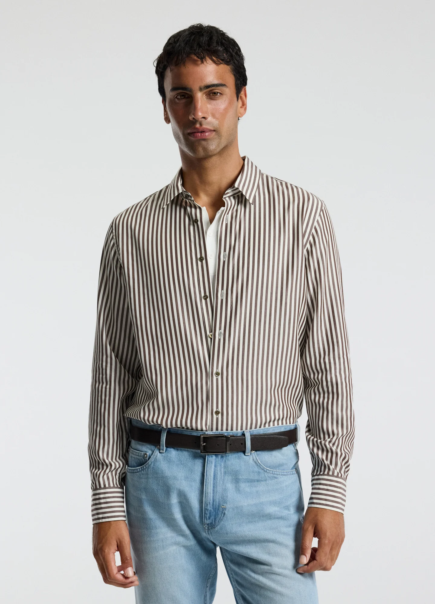 Fluid Stripe Shirt Chocolate - Image 3