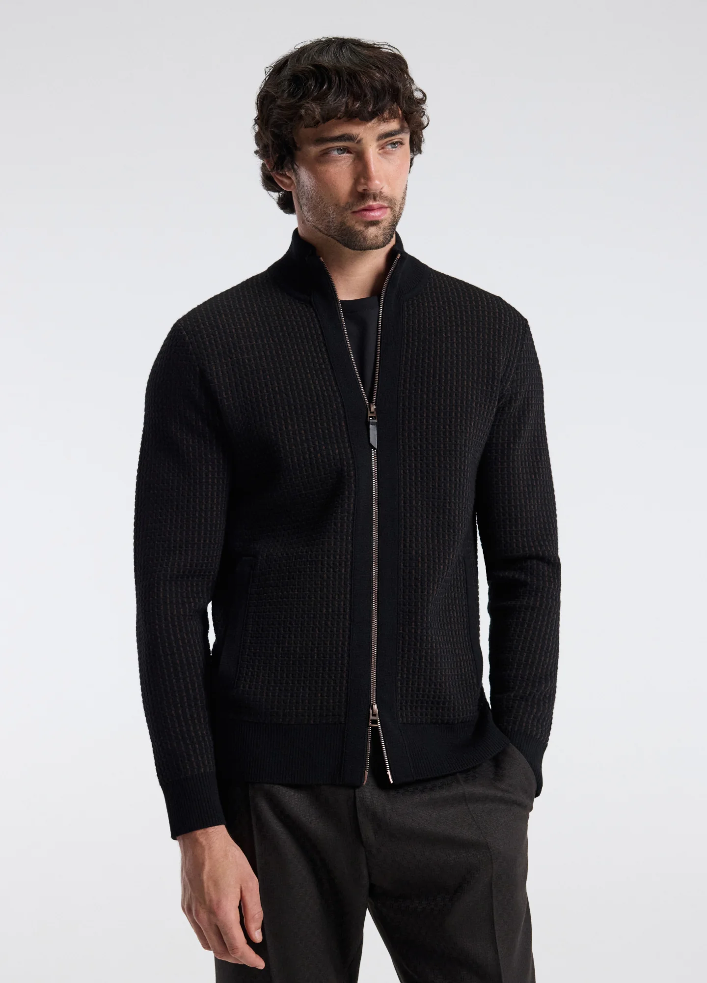 Geometric Jacquard Cardigan Chocolate - Image 3