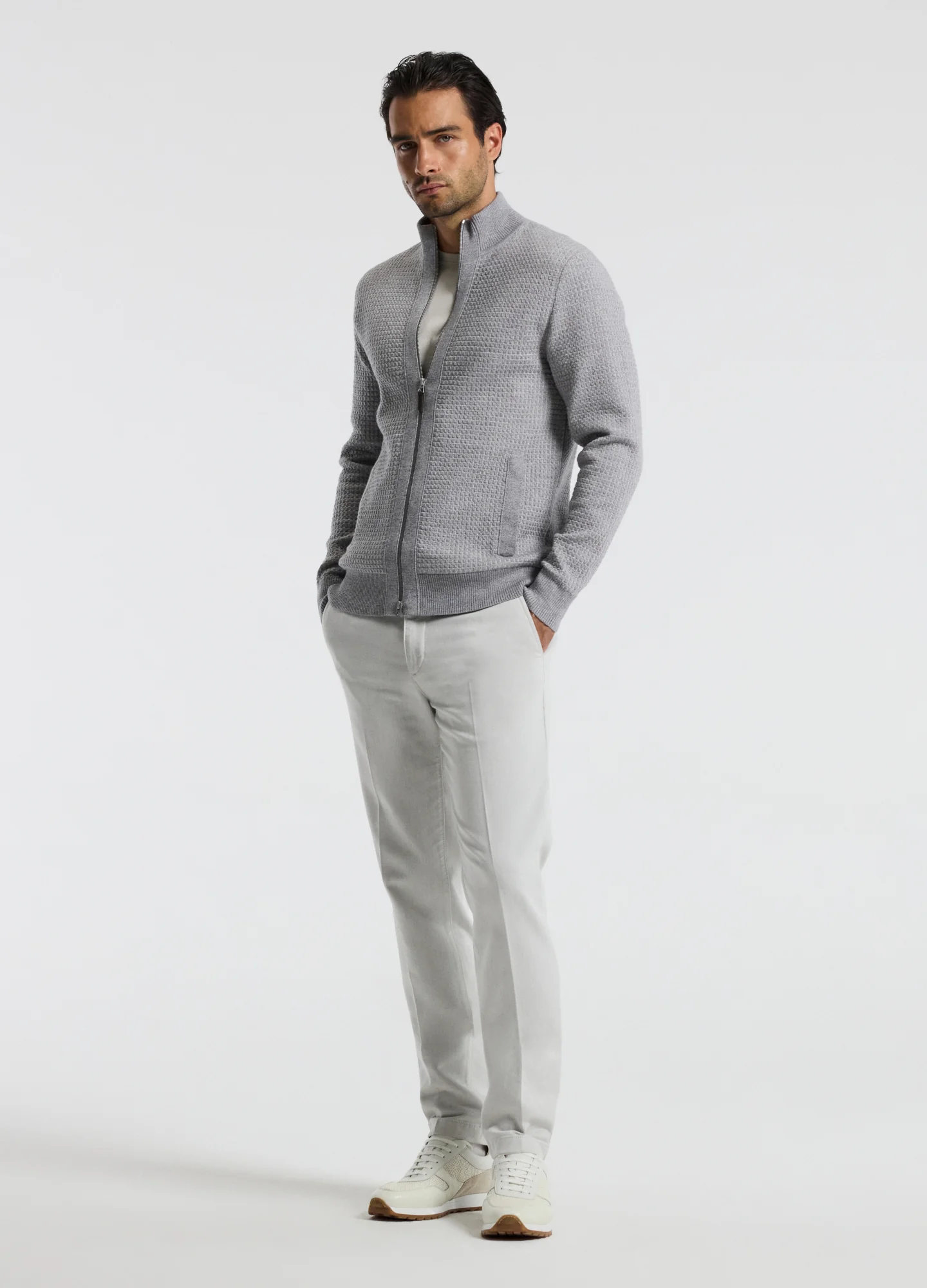 Geometric Jacquard Cardigan Grey - Image 2