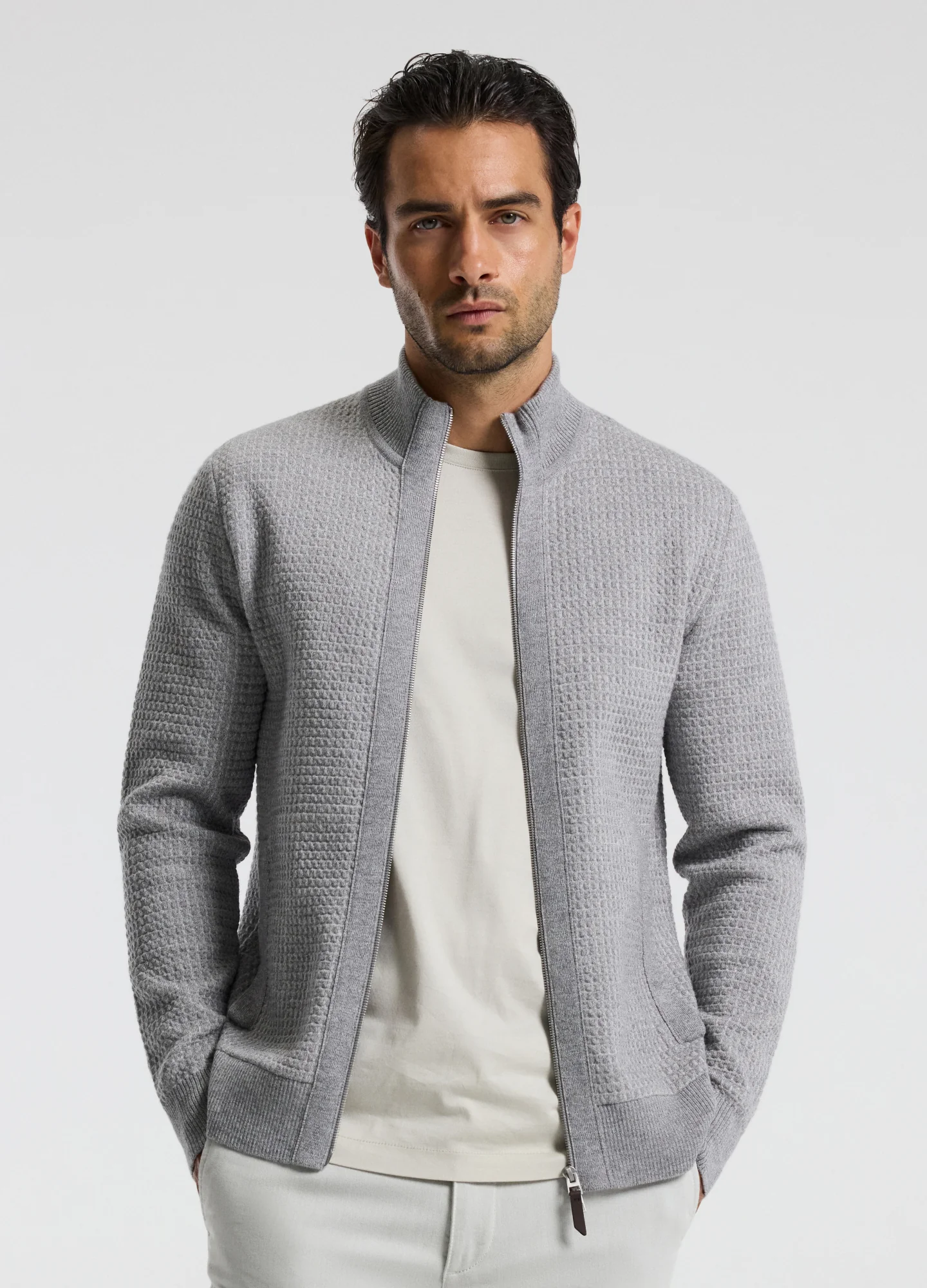 Geometric Jacquard Cardigan Grey - Image 6