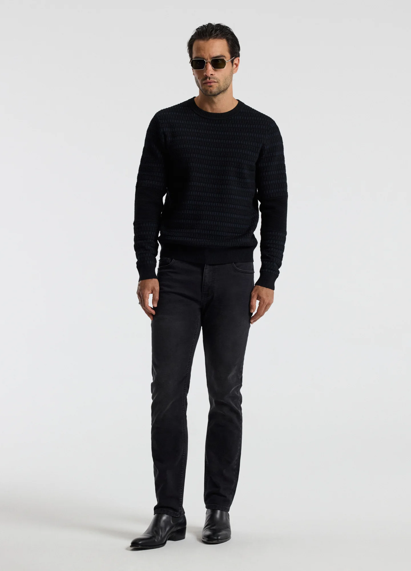 Geometric Jacquard Crew Neck Sweater Navy - Image 2