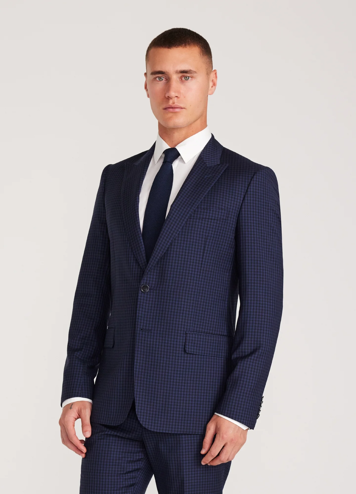 Gingham Suit Jacket Navy - Image 3