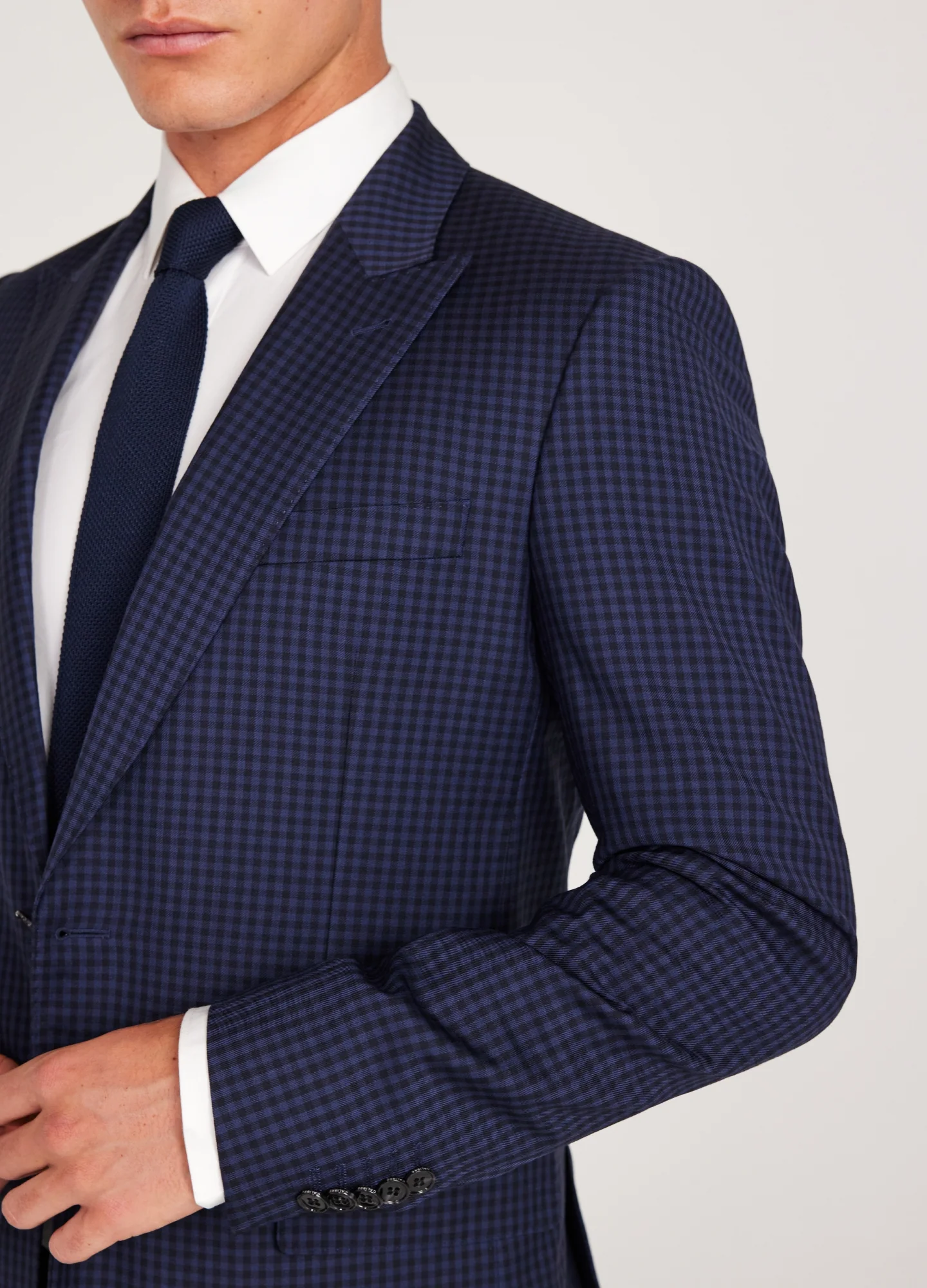 Gingham Suit Jacket Navy - Image 4