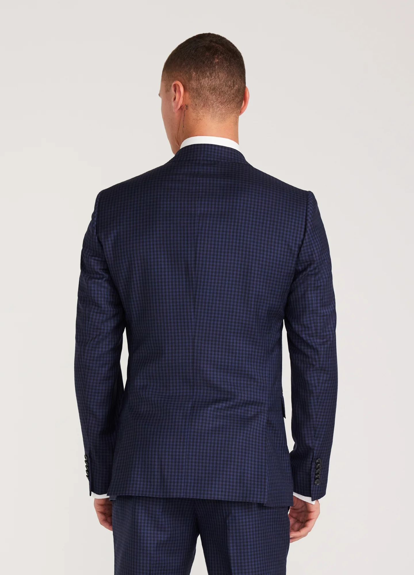 Gingham Suit Jacket Navy - Image 5