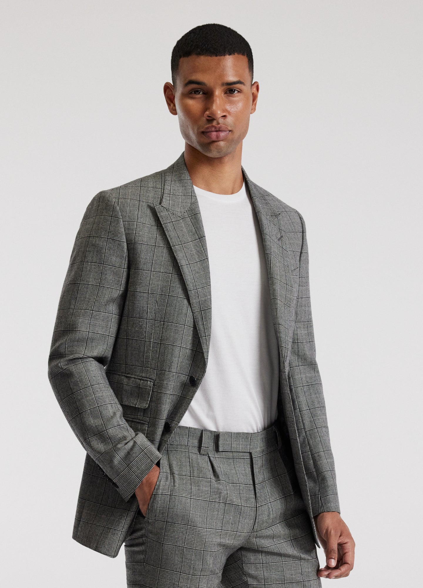 Glen Check Suit Jacket Grey - Image 3