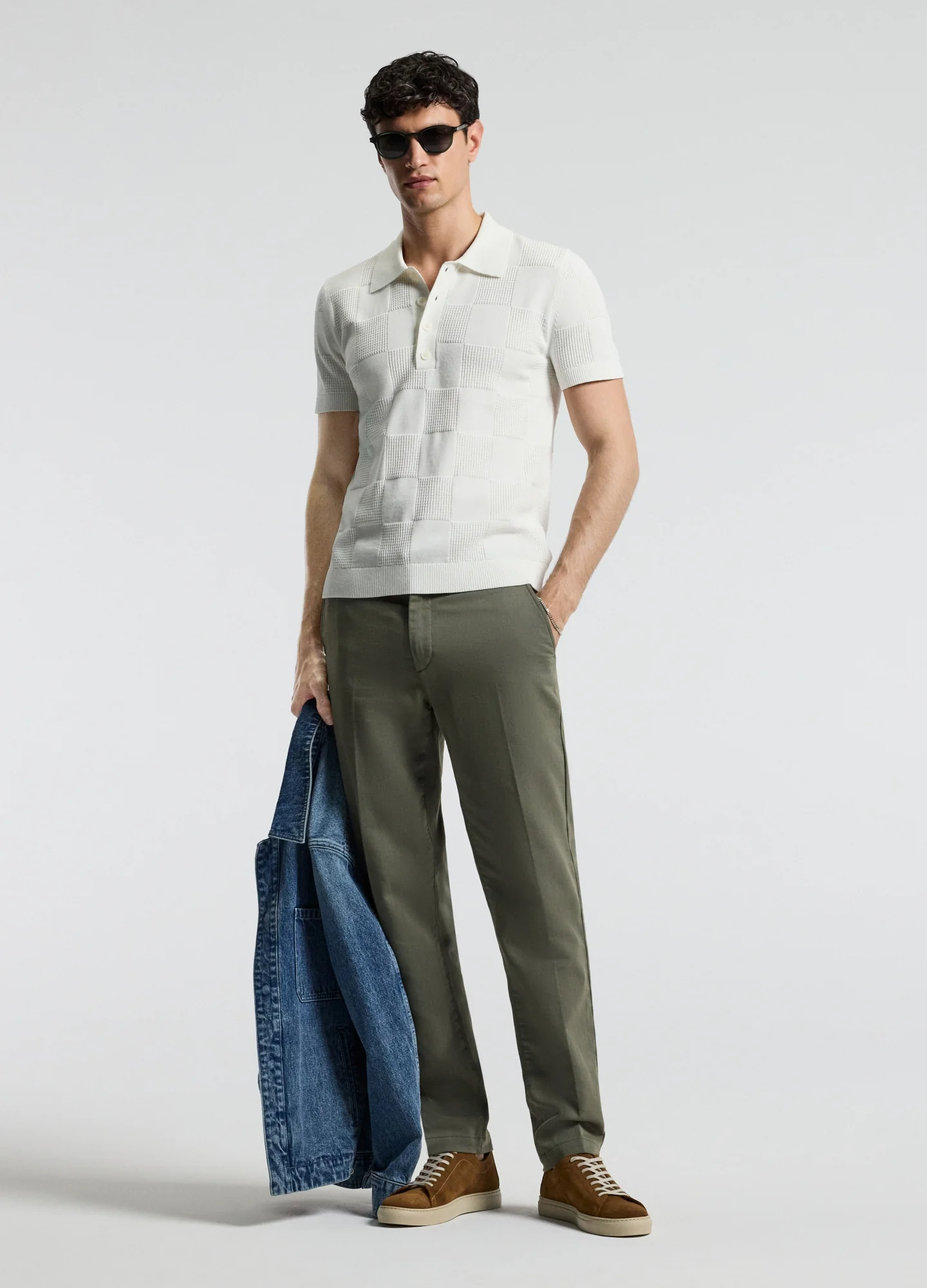 Grid Stitch Polo White - Image 2