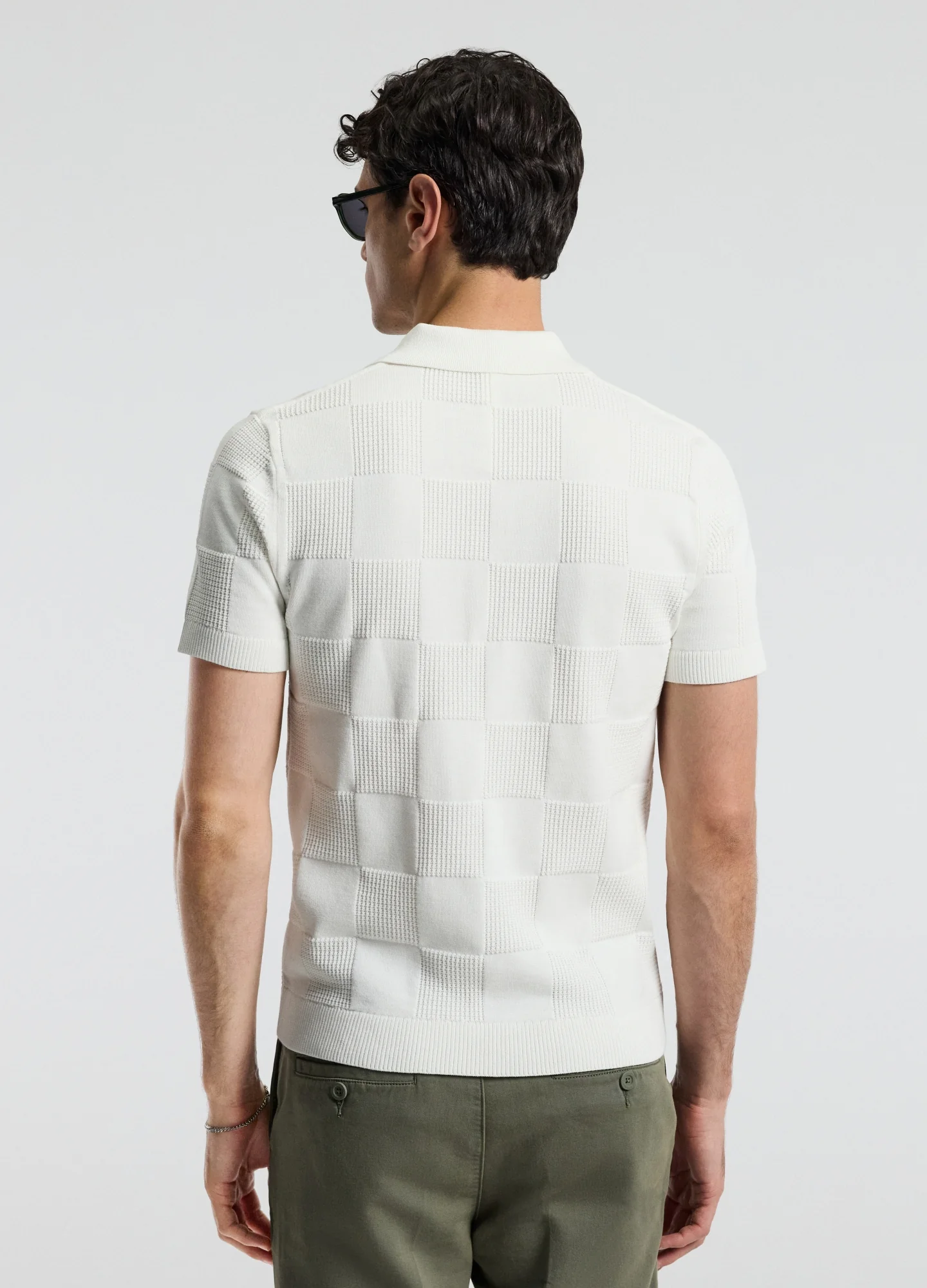 Grid Stitch Polo White - Image 5