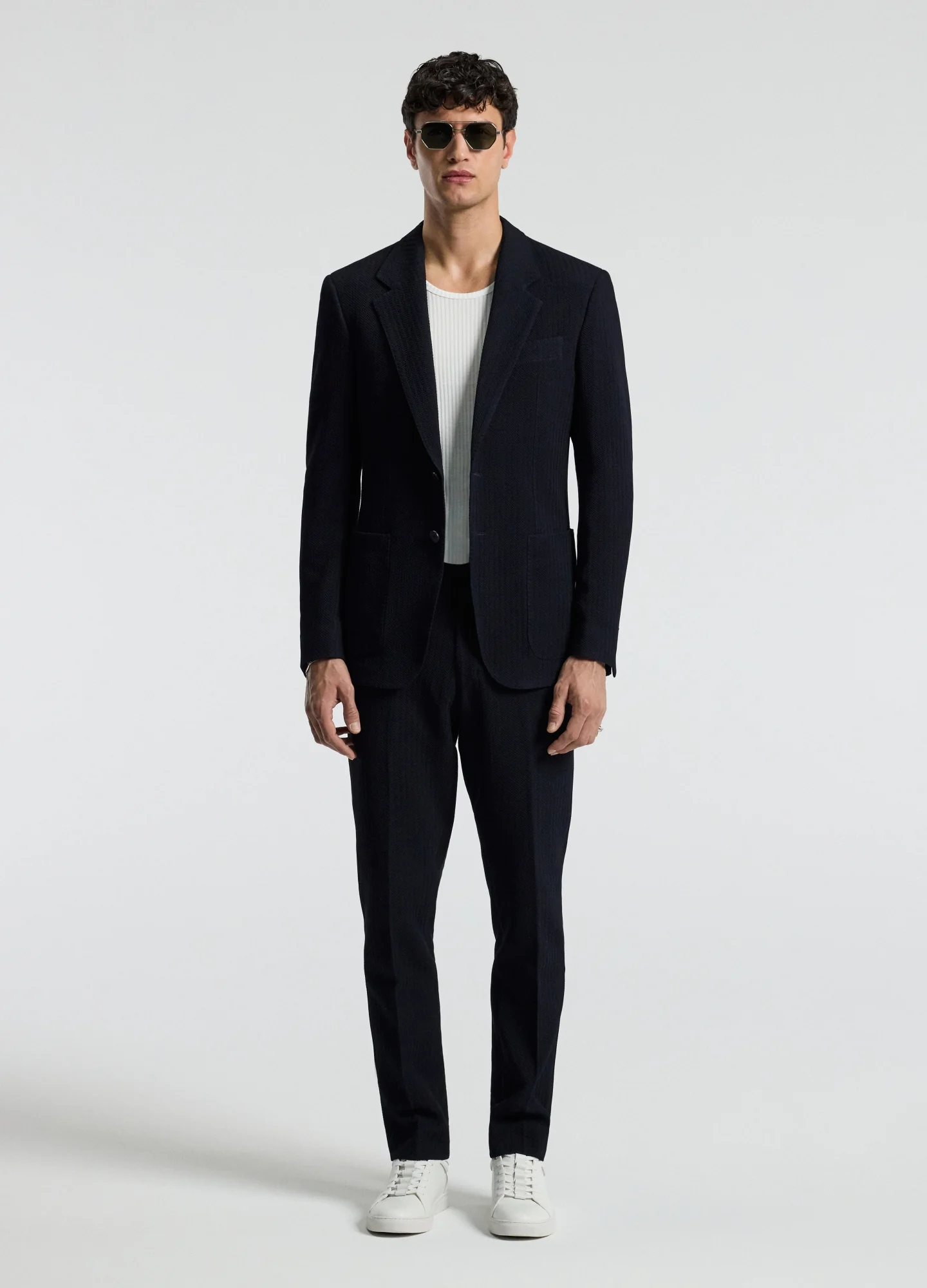 Herringbone Jacquard Blazer Navy - Image 2