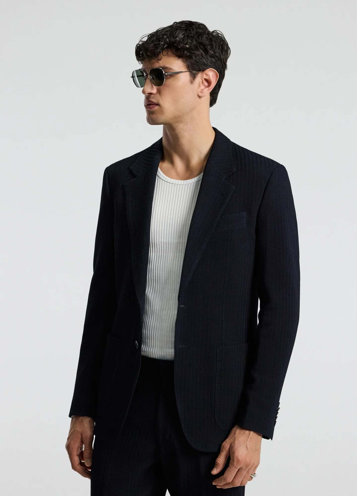 Herringbone Jacquard Blazer Navy - Image 3