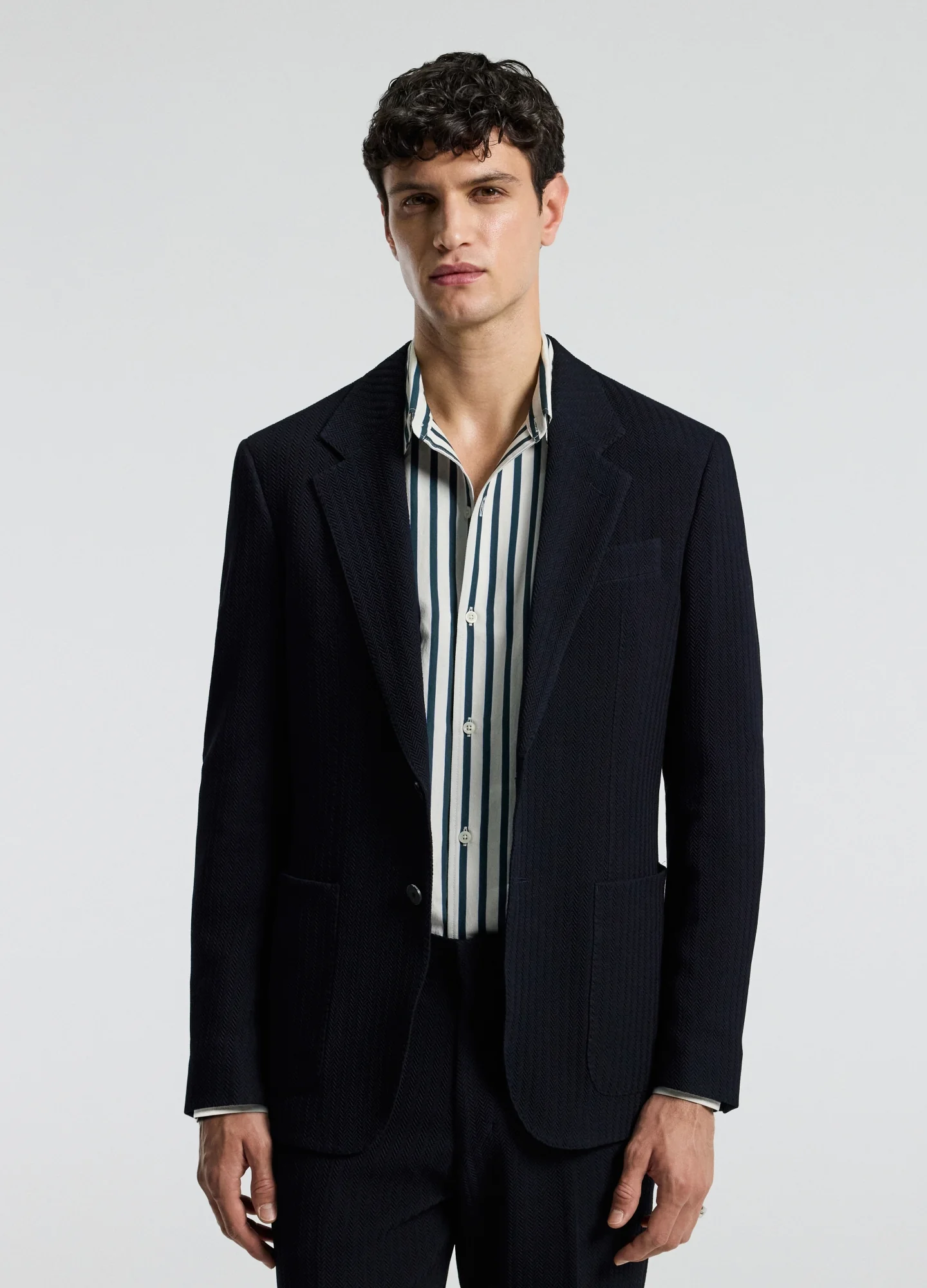 Herringbone Jacquard Blazer Navy - Image 9