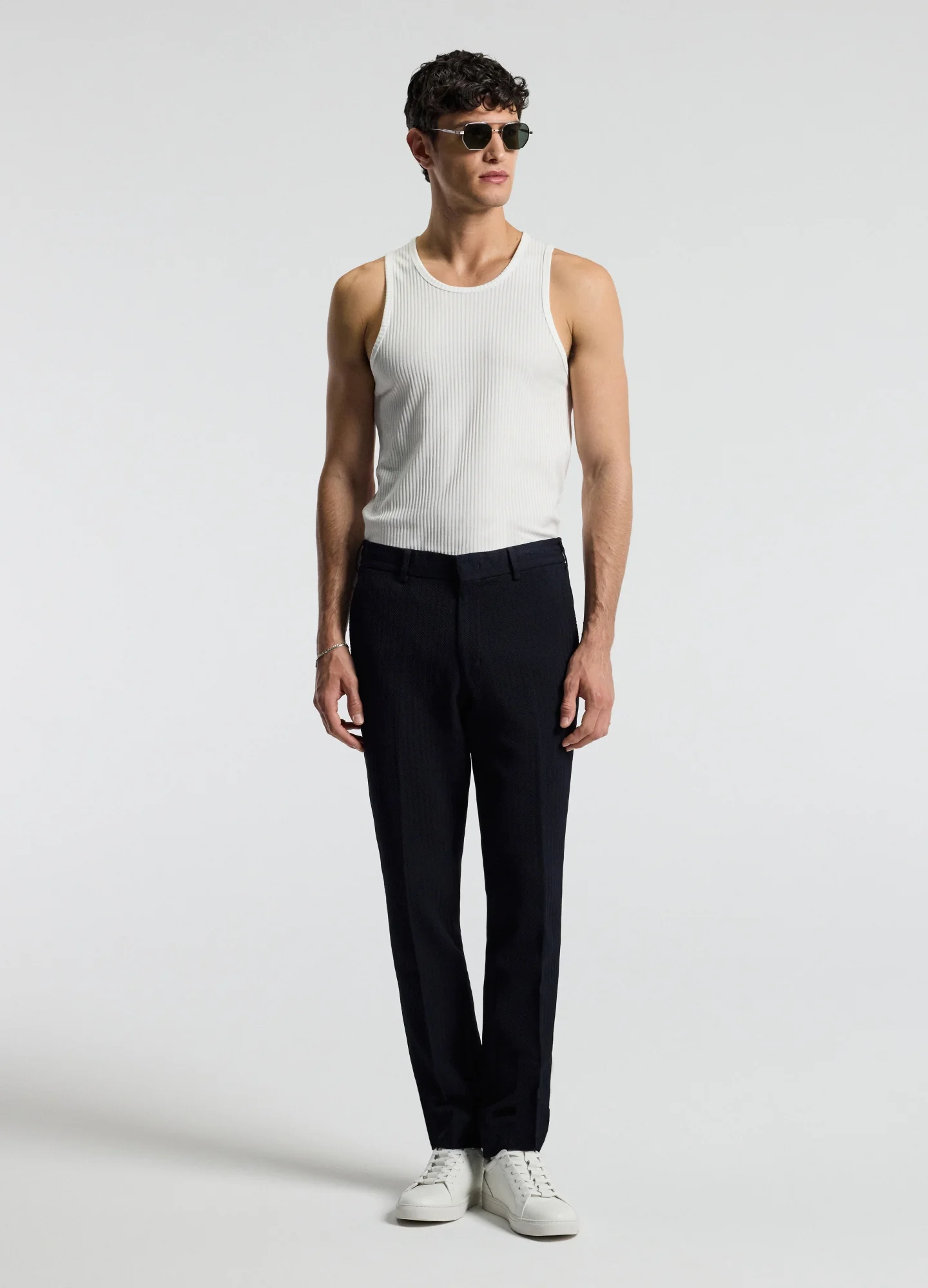Herringbone Jacquard Pants Navy - Image 2