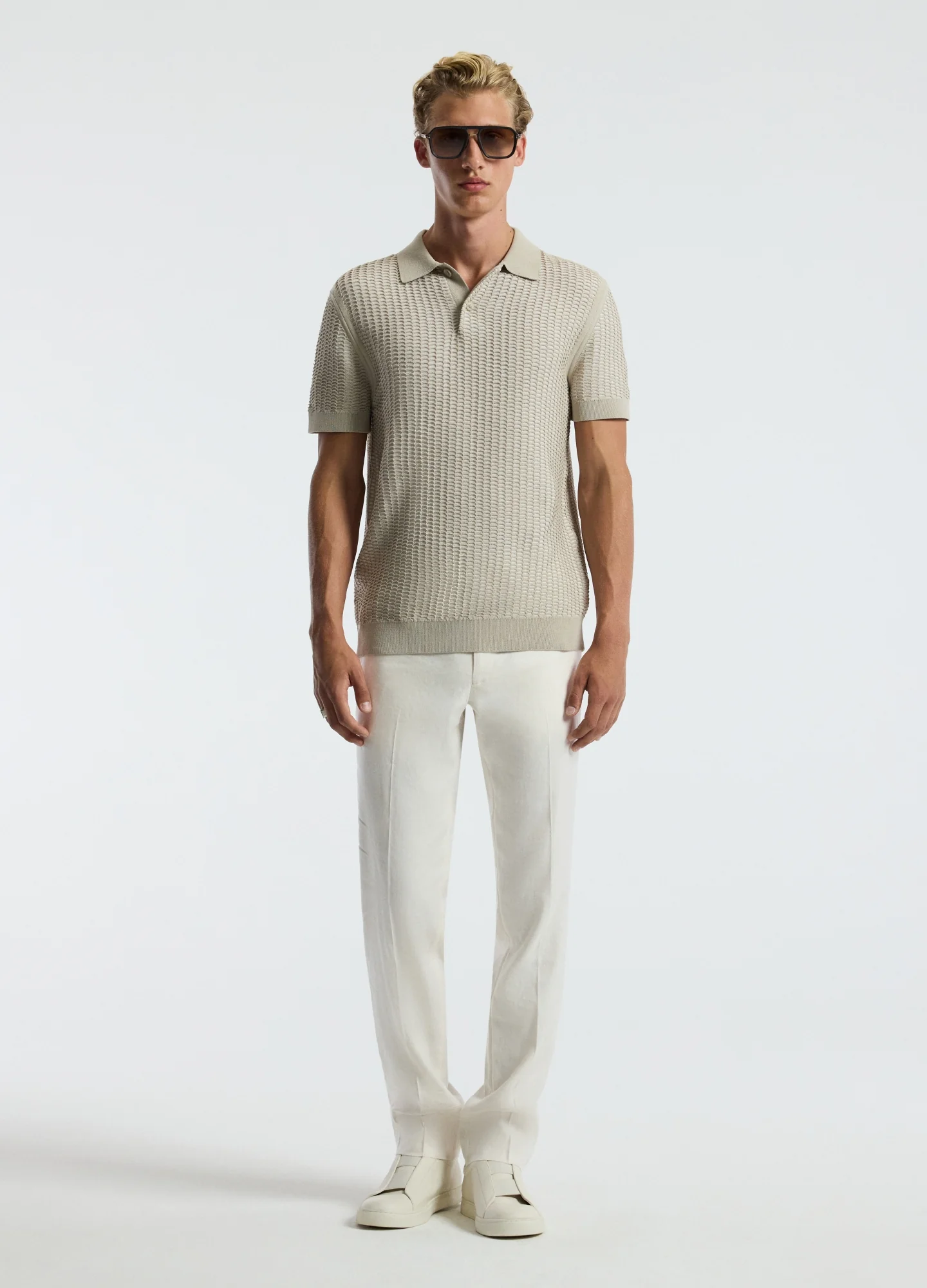 Honeycomb Knit Polo Stone - Image 2