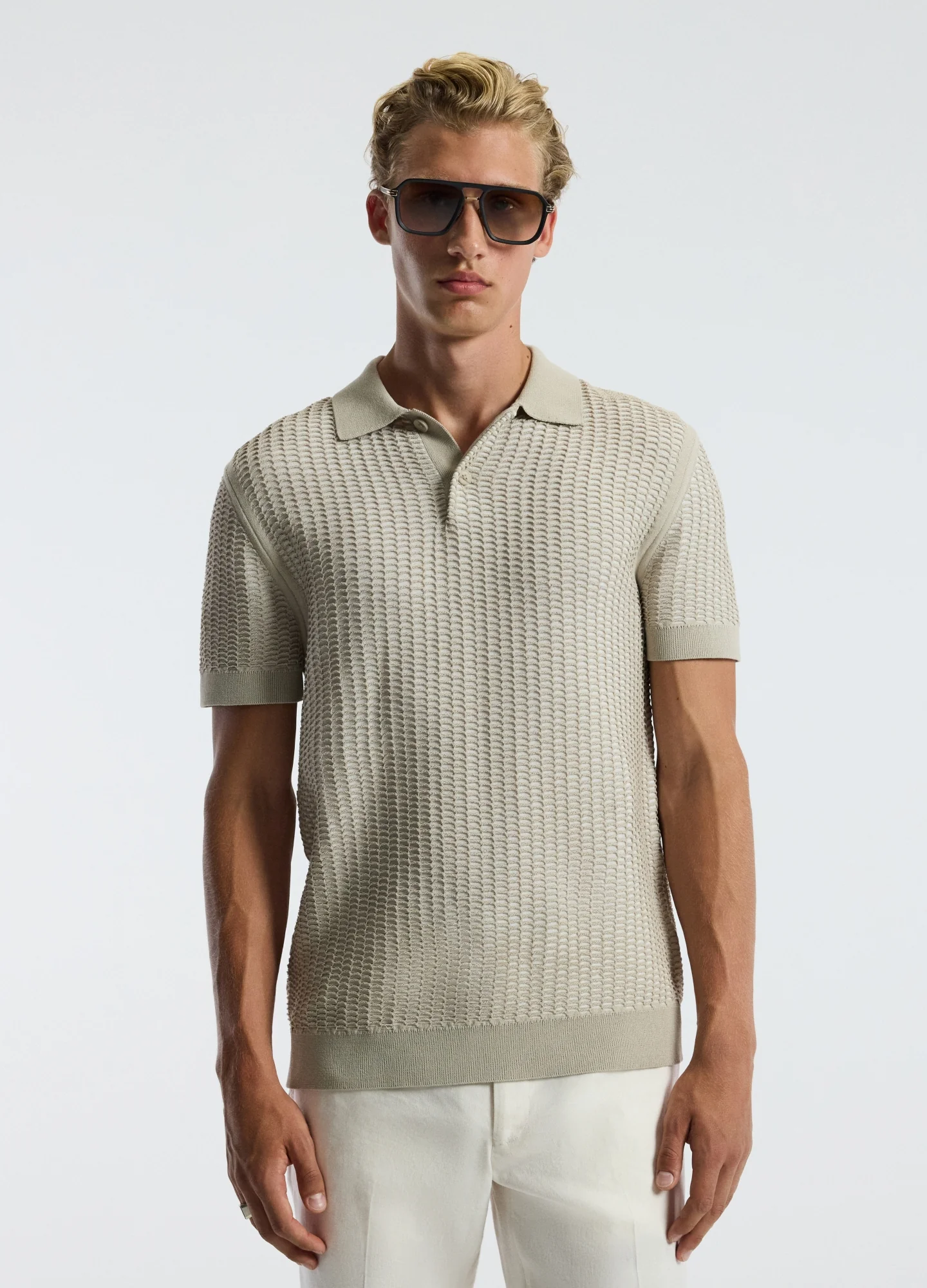 Honeycomb Knit Polo Stone - Image 3
