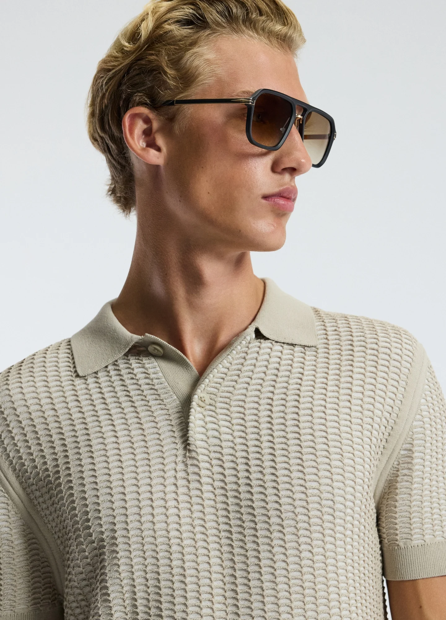 Honeycomb Knit Polo Stone - Image 4