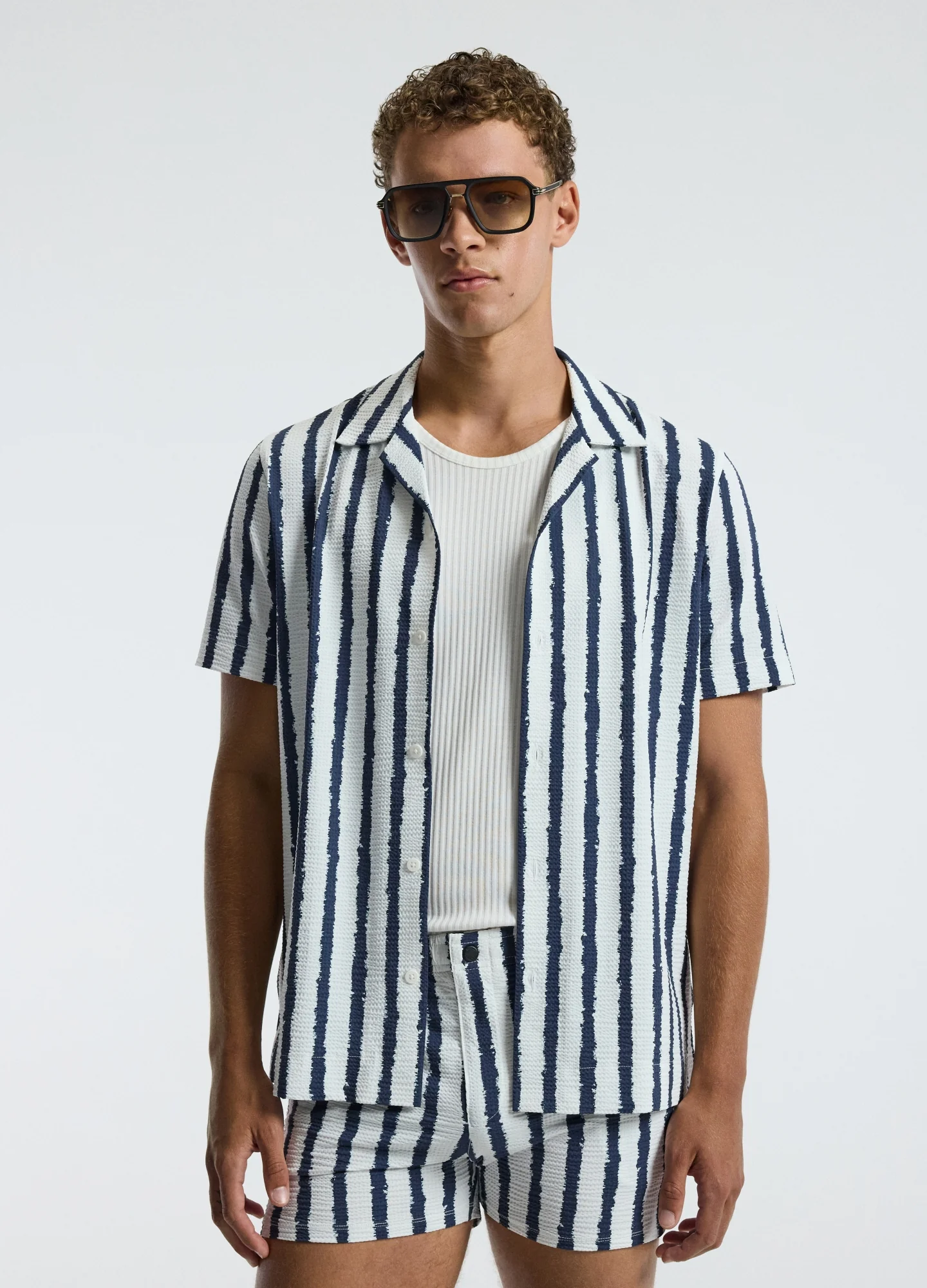 Ink Stripe Shirt White Navy - Image 3