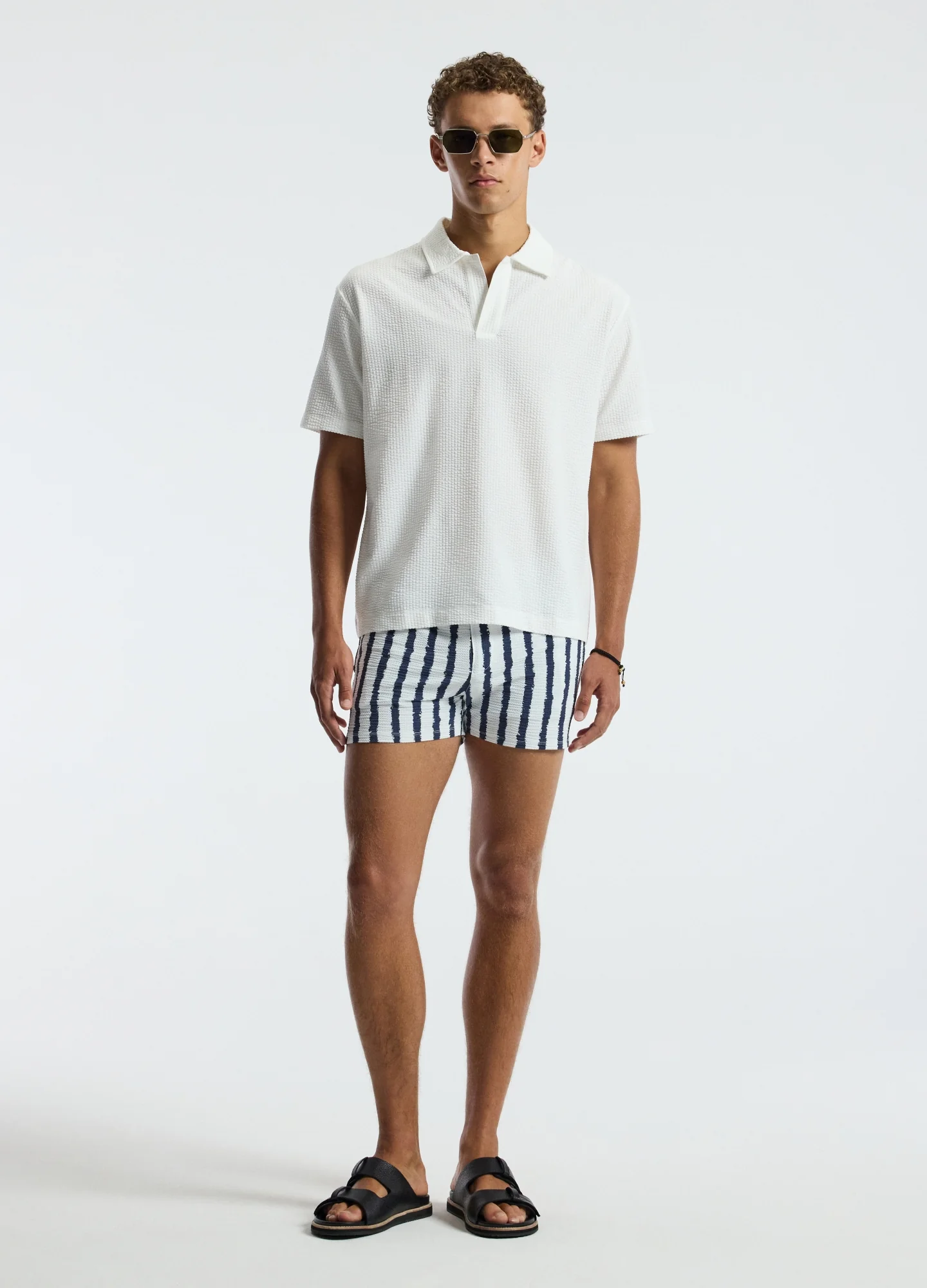 Ink Stripe Swim Short White Navy - Image 2