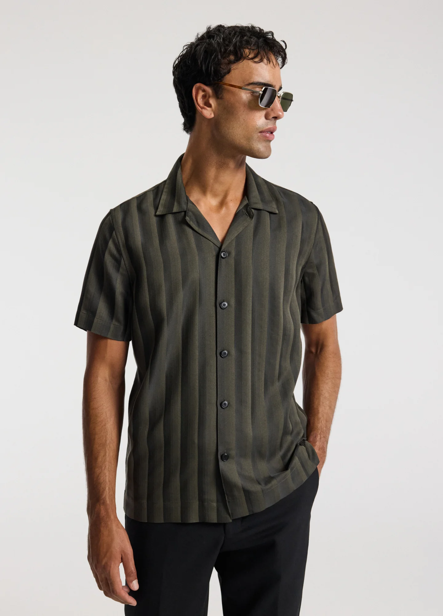 Jacquard Stripe Shirt Khaki - Image 3
