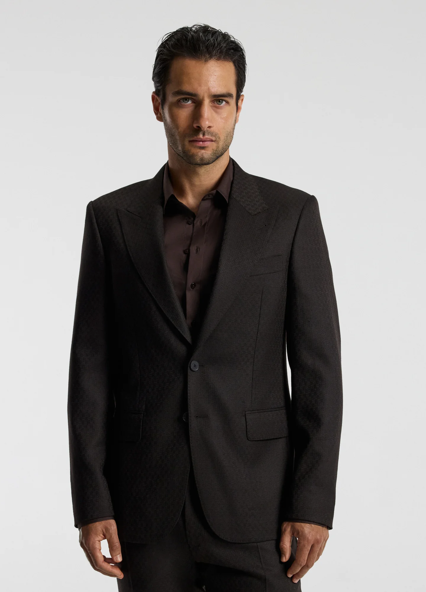Jacquard Wool Suit Jacket Chocolate - Image 3
