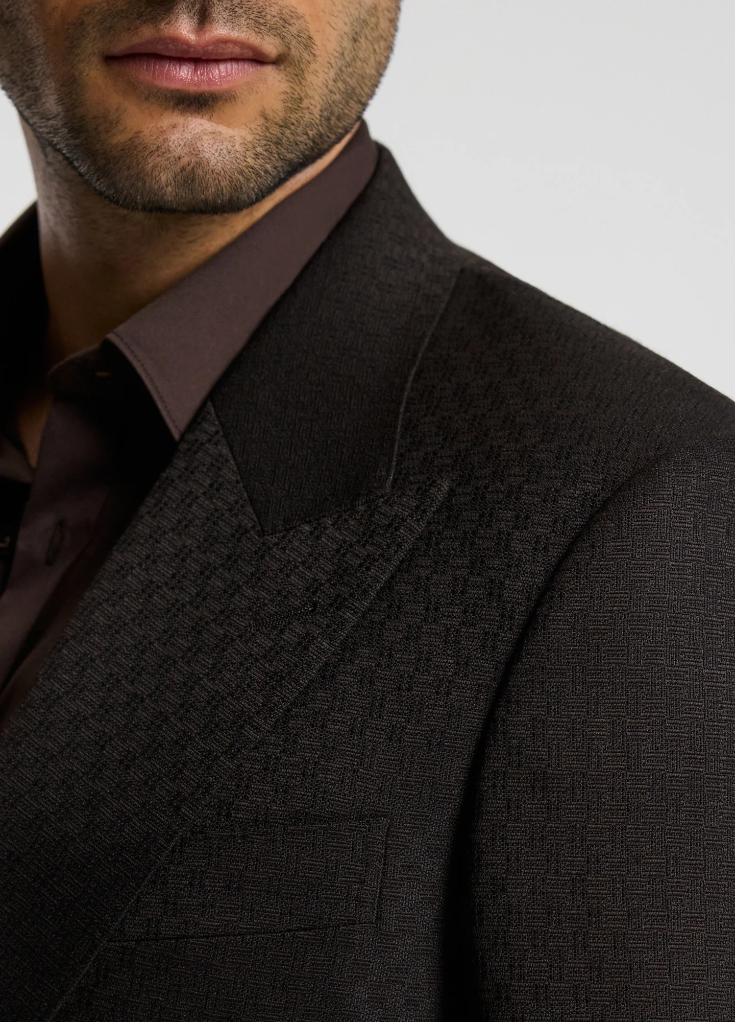 Jacquard Wool Suit Jacket Chocolate - Image 4