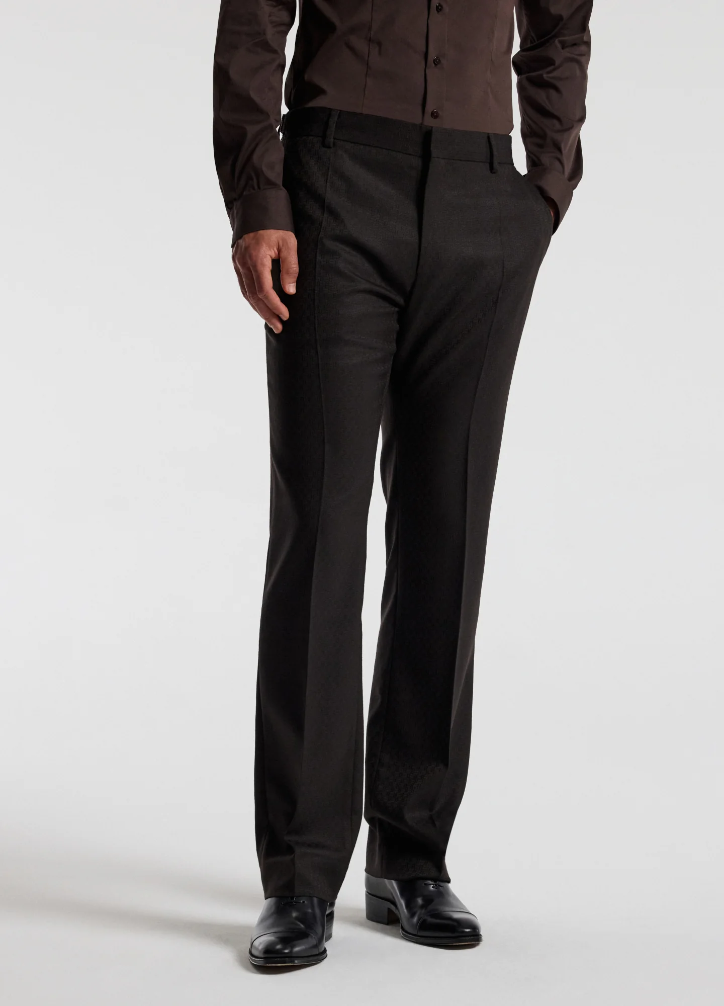 Jacquard Wool Suit Pants Chocolate - Image 3