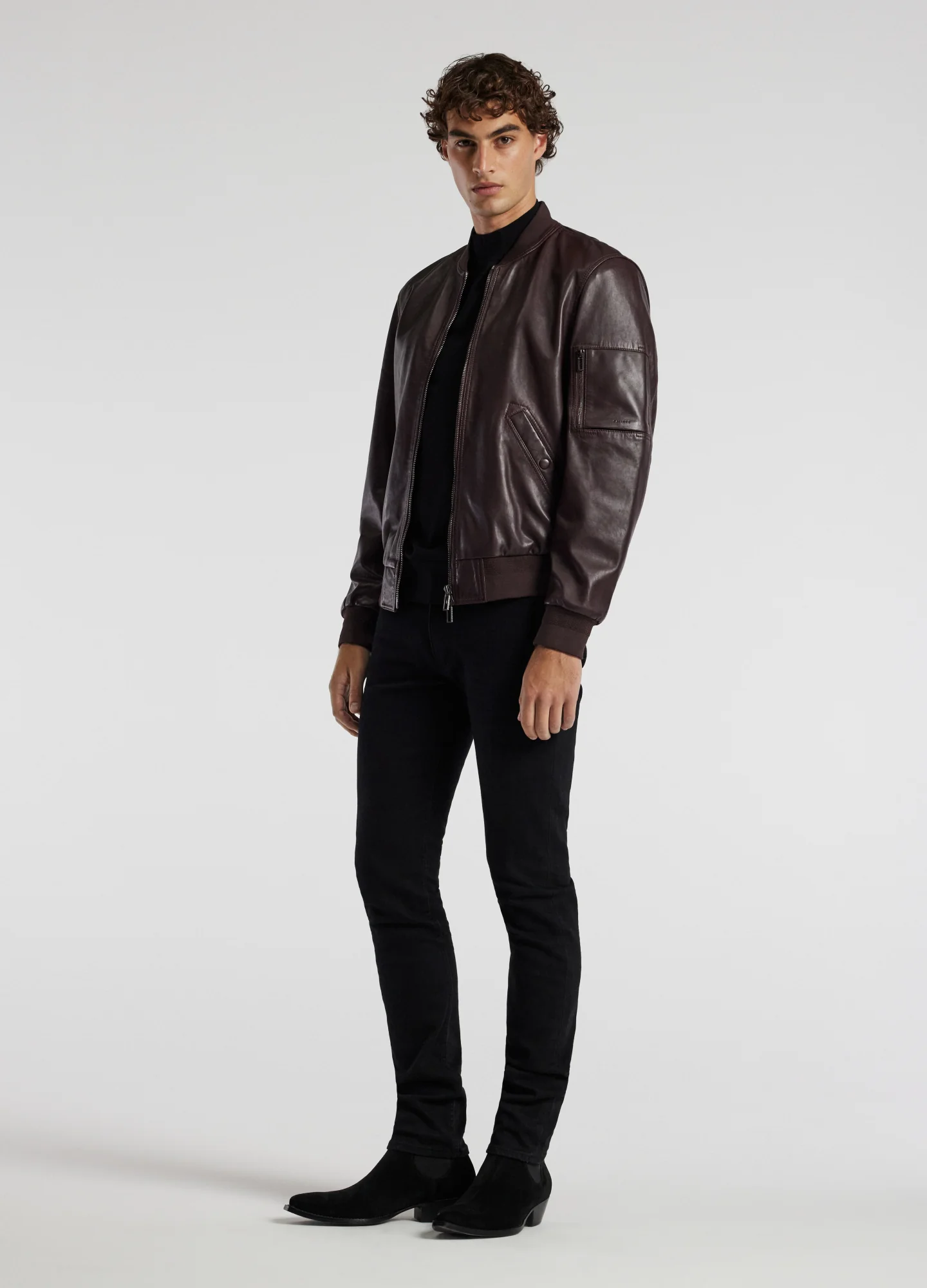 Leather Bomber Jacket Wine - Image 2