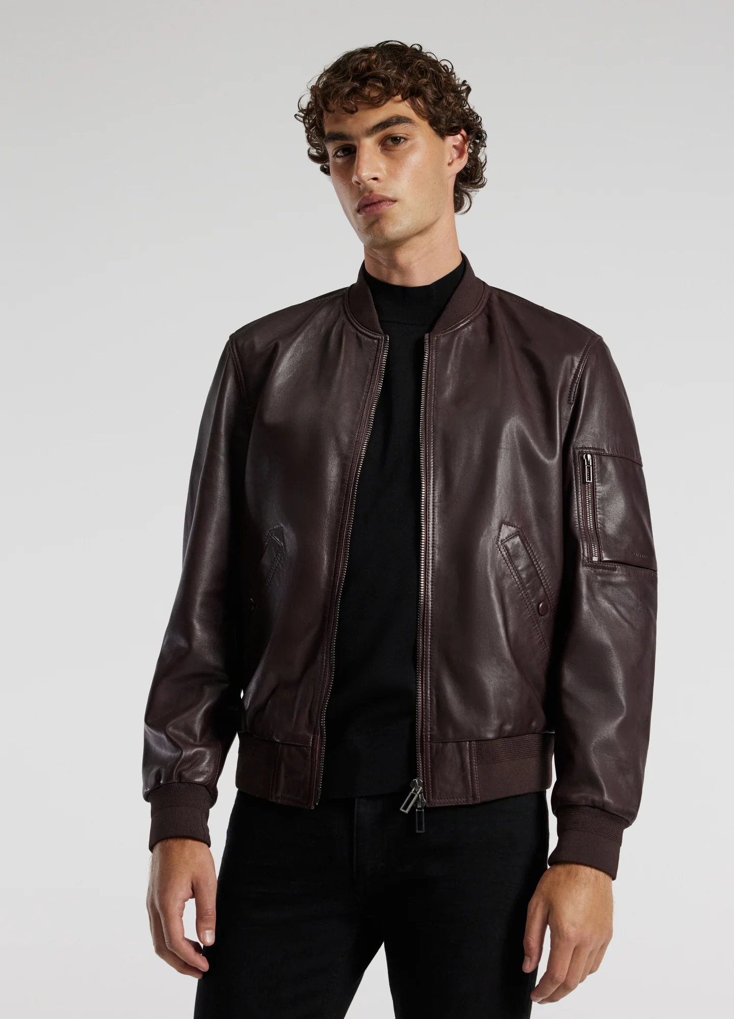 Leather Bomber Jacket Wine - Image 3