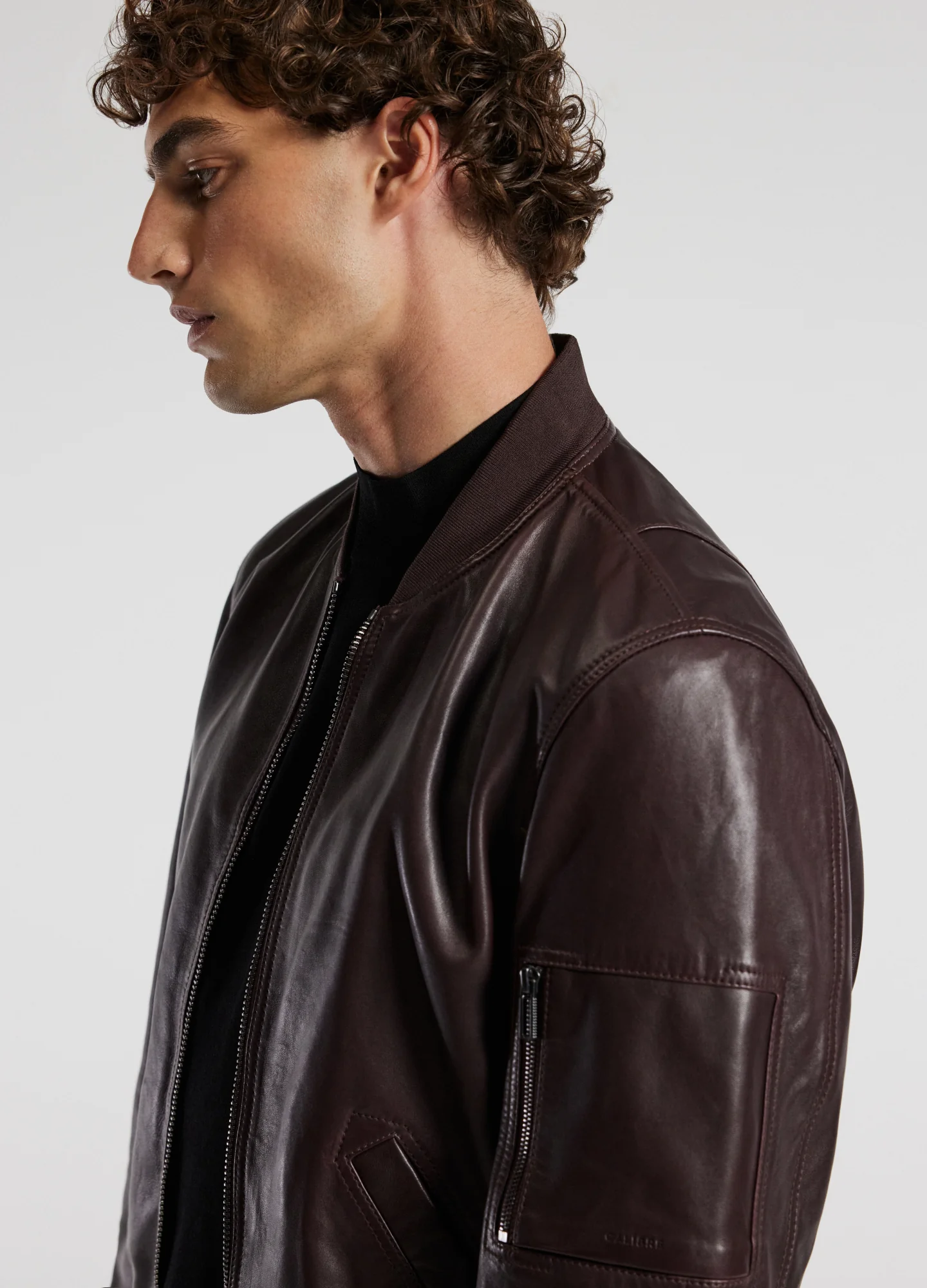 Leather Bomber Jacket Wine - Image 4