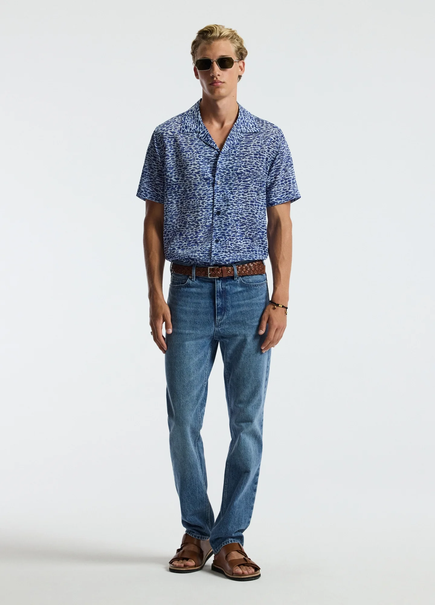 Leopard Print Short Sleeved Shirt Blue - Image 2