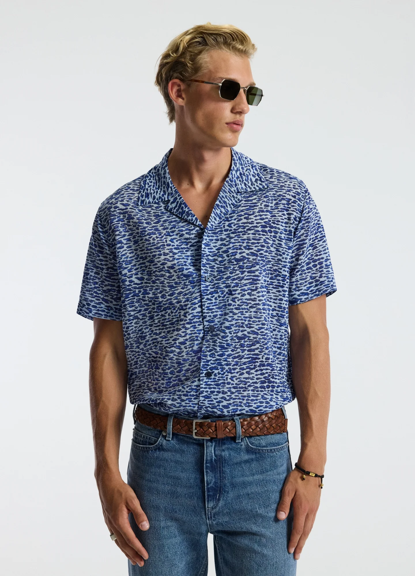 Leopard Print Short Sleeved Shirt Blue - Image 3