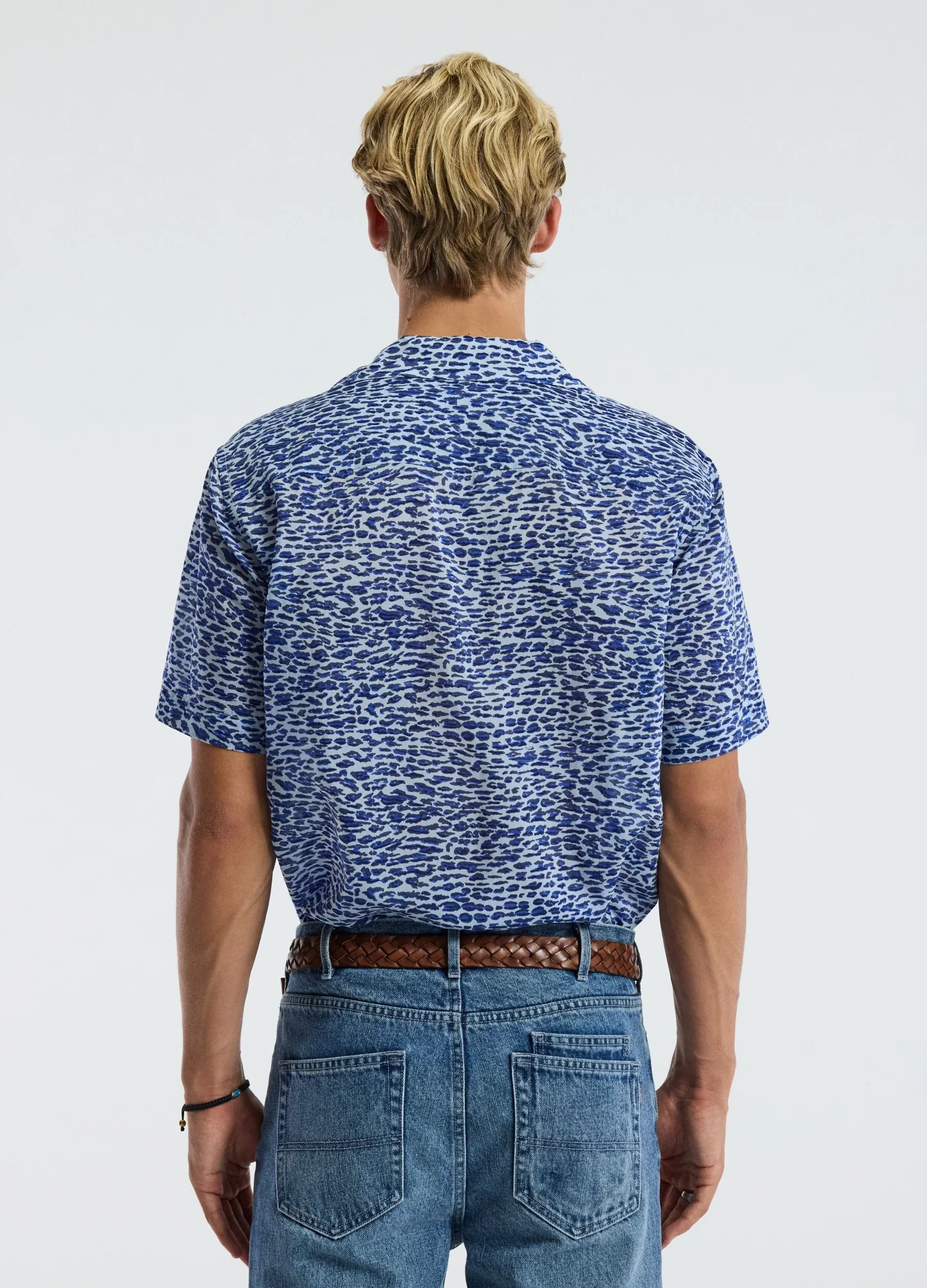 Leopard Print Short Sleeved Shirt Blue - Image 5