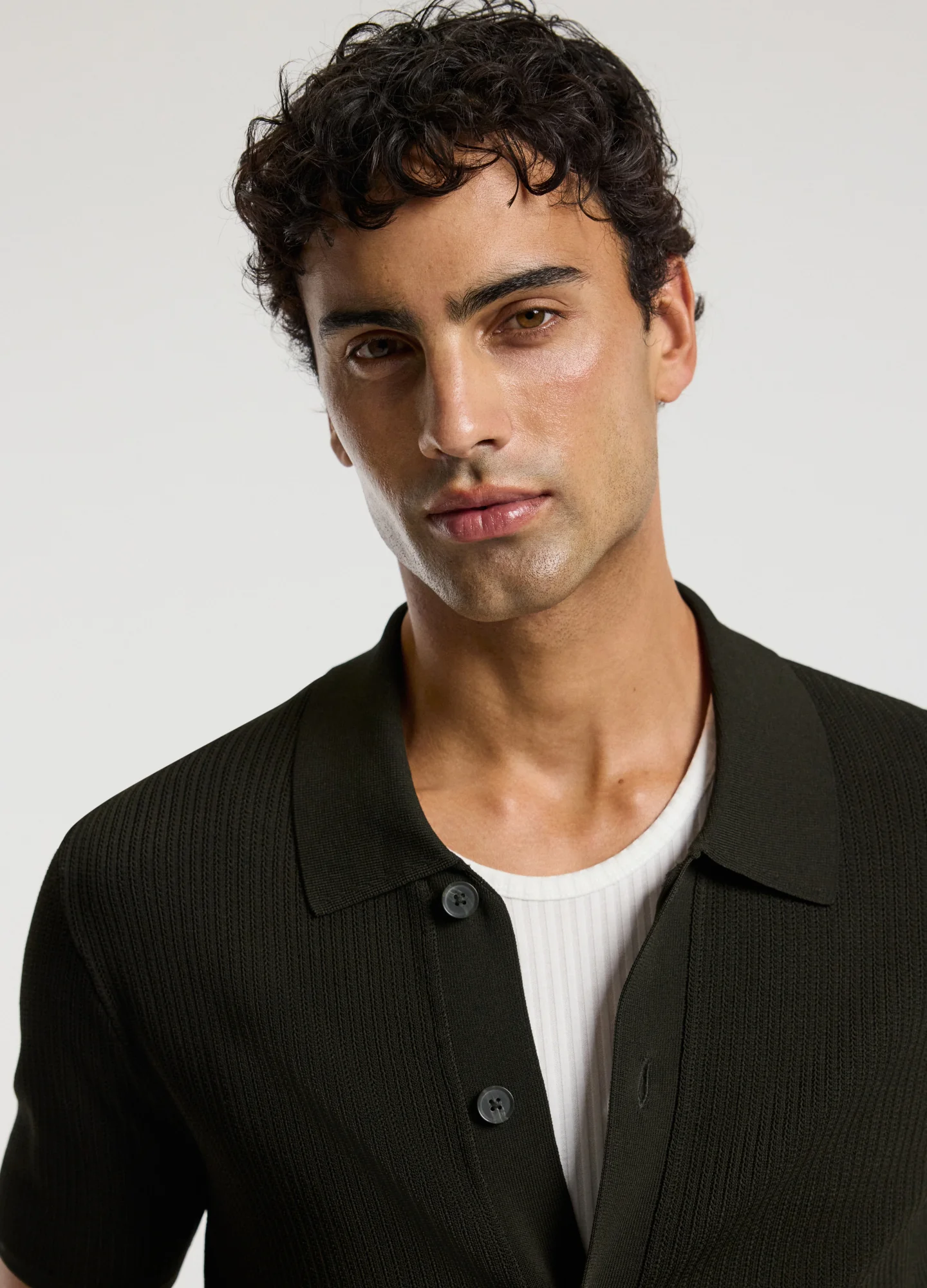 Linear Rib Knit Shirt Dark Khaki - Image 4