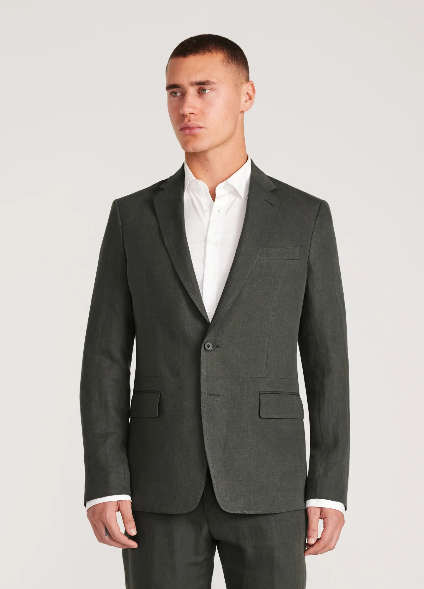Linen Blazer Dark Khaki - Image 3