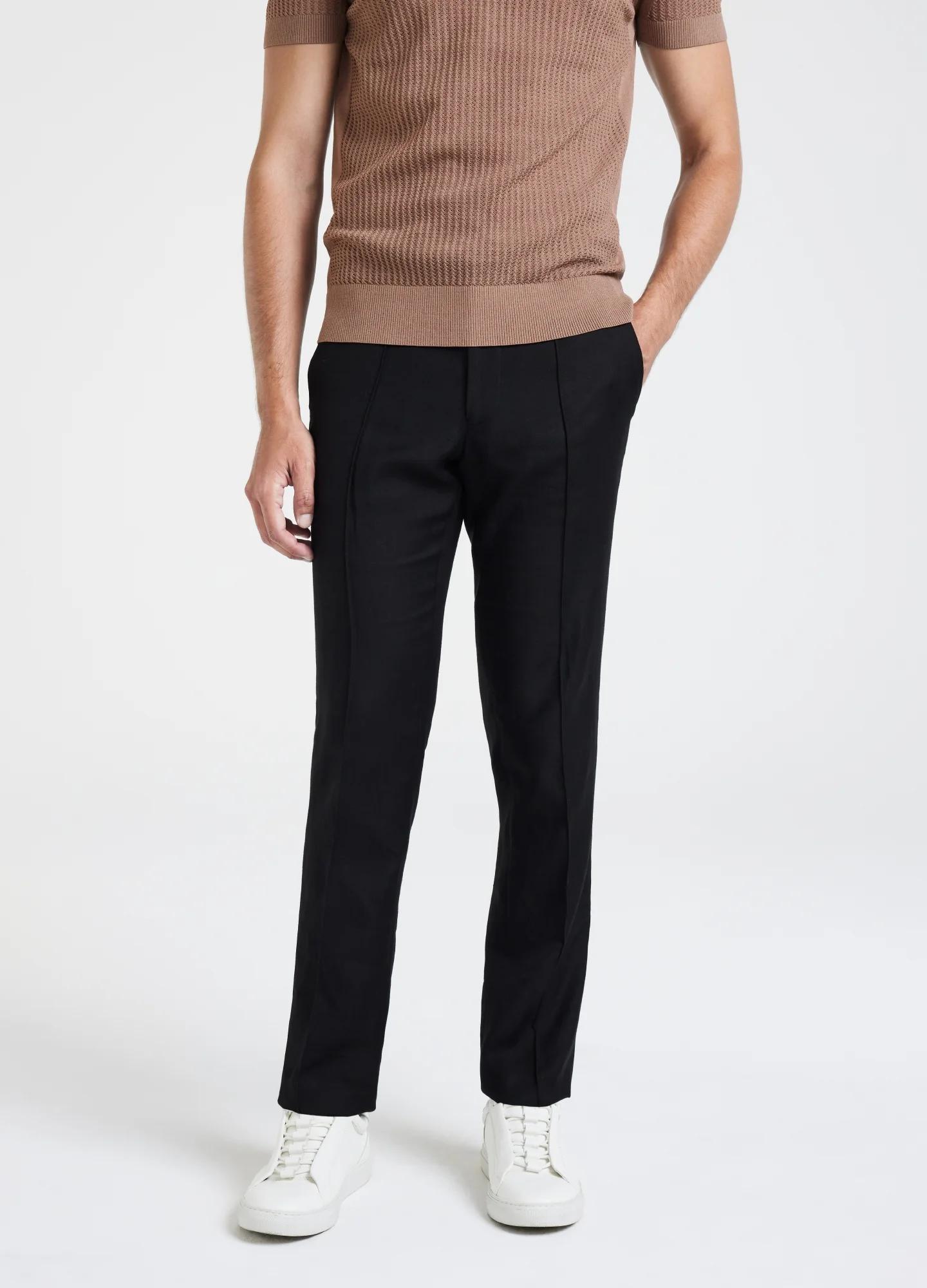Linen Blend Drawstring Pants Black - Image 3
