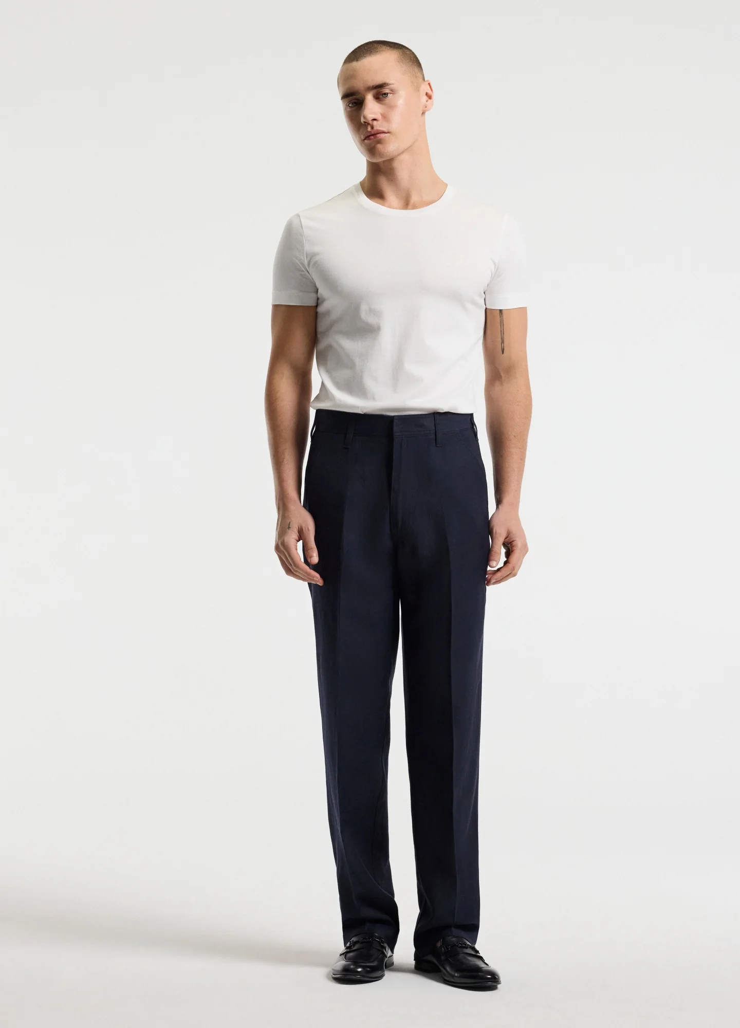 Linen Blend Loose Fit Pants Navy - Image 2