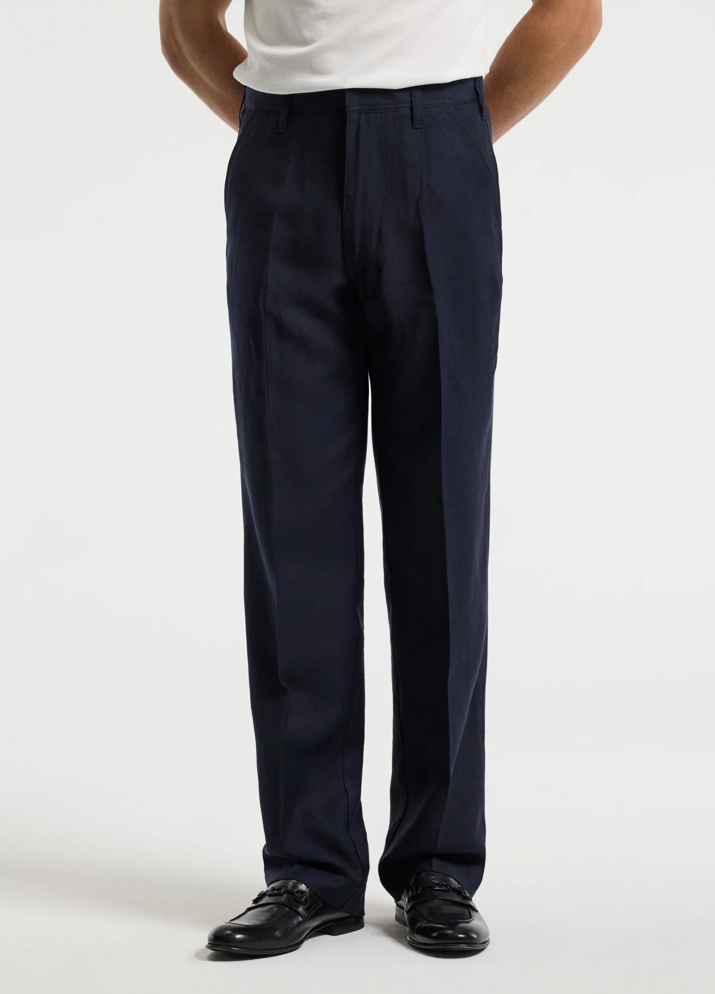 Linen Blend Loose Fit Pants Navy - Image 3