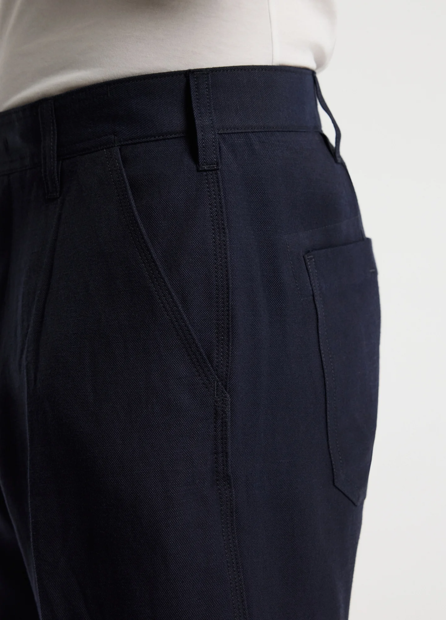 Linen Blend Loose Fit Pants Navy - Image 4