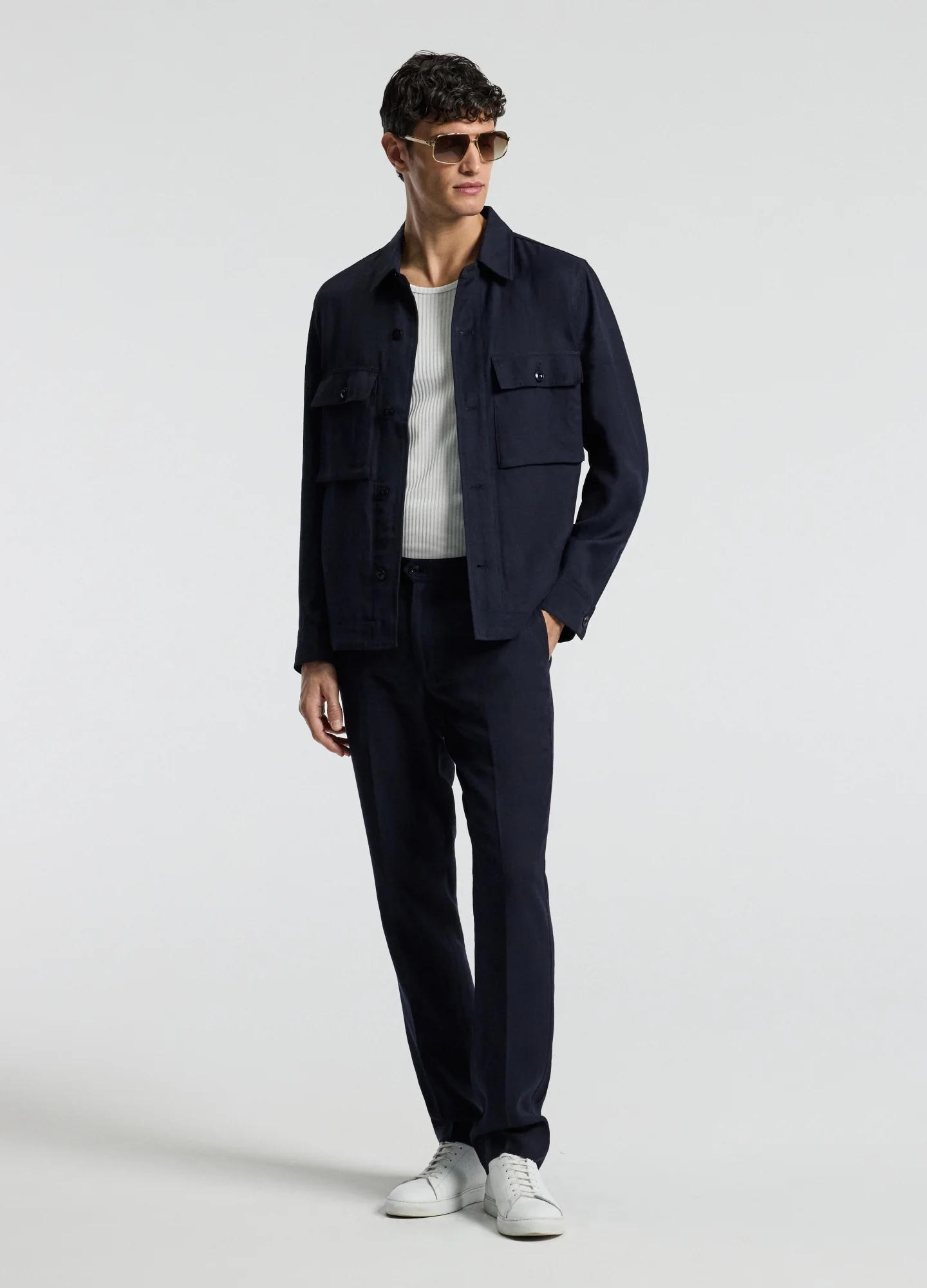 Linen Blend Shirt Jacket Navy - Image 2