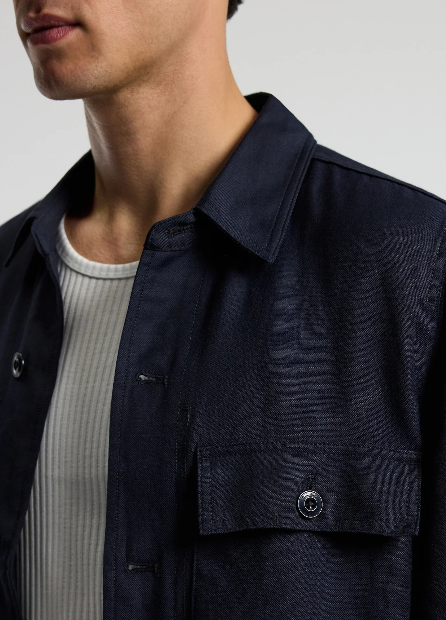 Linen Blend Shirt Jacket Navy - Image 4