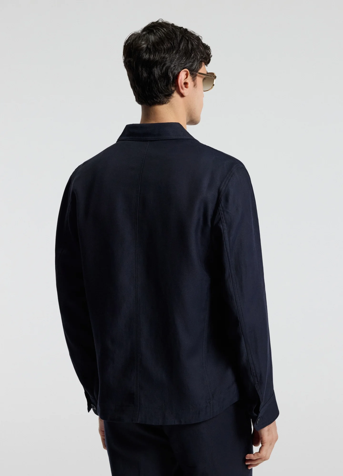 Linen Blend Shirt Jacket Navy - Image 5