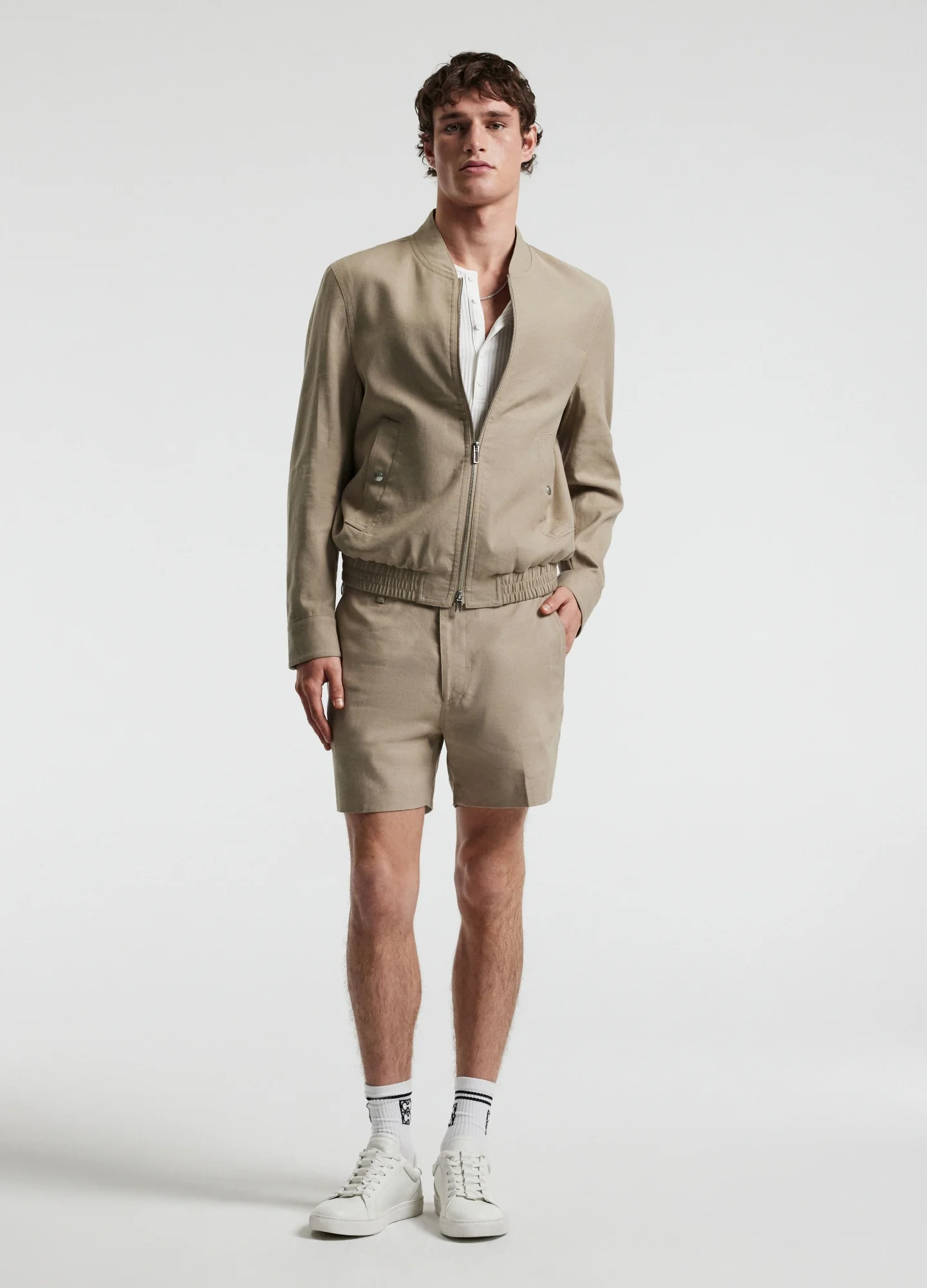 Linen Cotton Crepe Bomber Walnut - Image 2