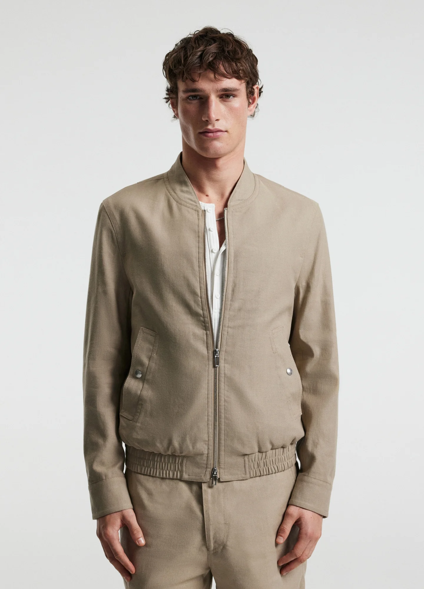 Linen Cotton Crepe Bomber Walnut - Image 3