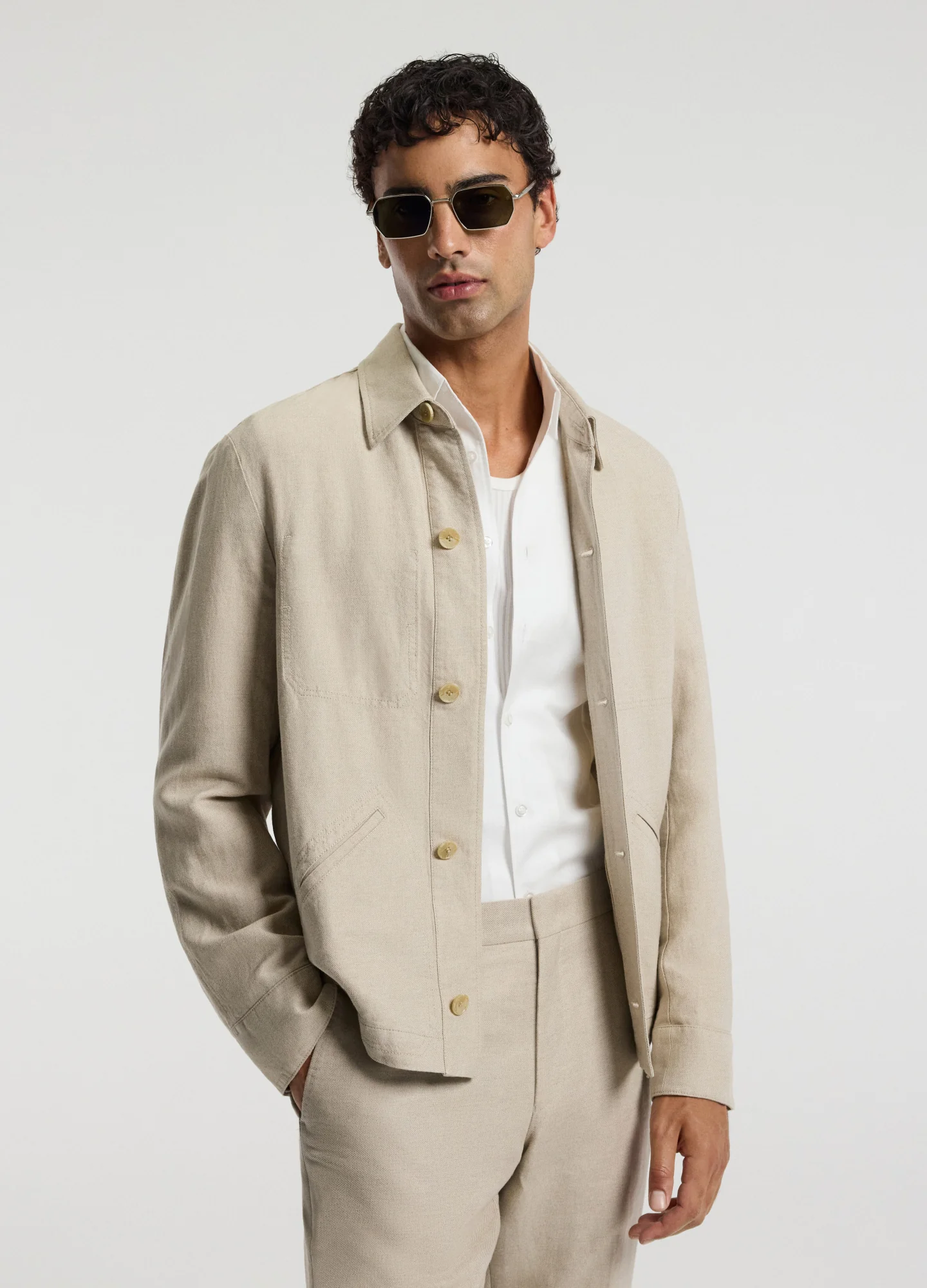 Linen Cotton Twill Shirt Jacket Natural - Image 3