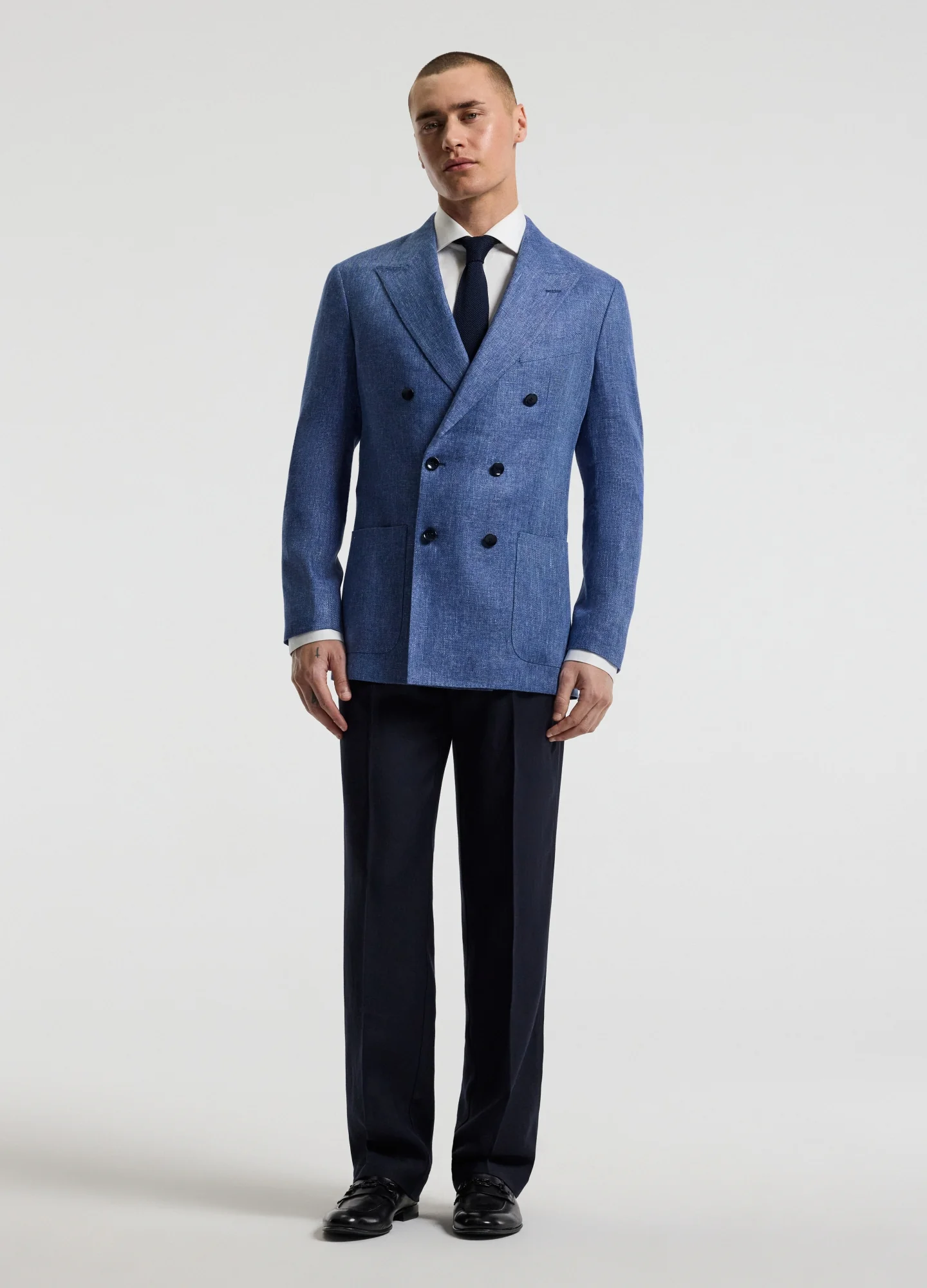 Linen Lyocell Twill Double-Breasted Blazer Blue - Image 2