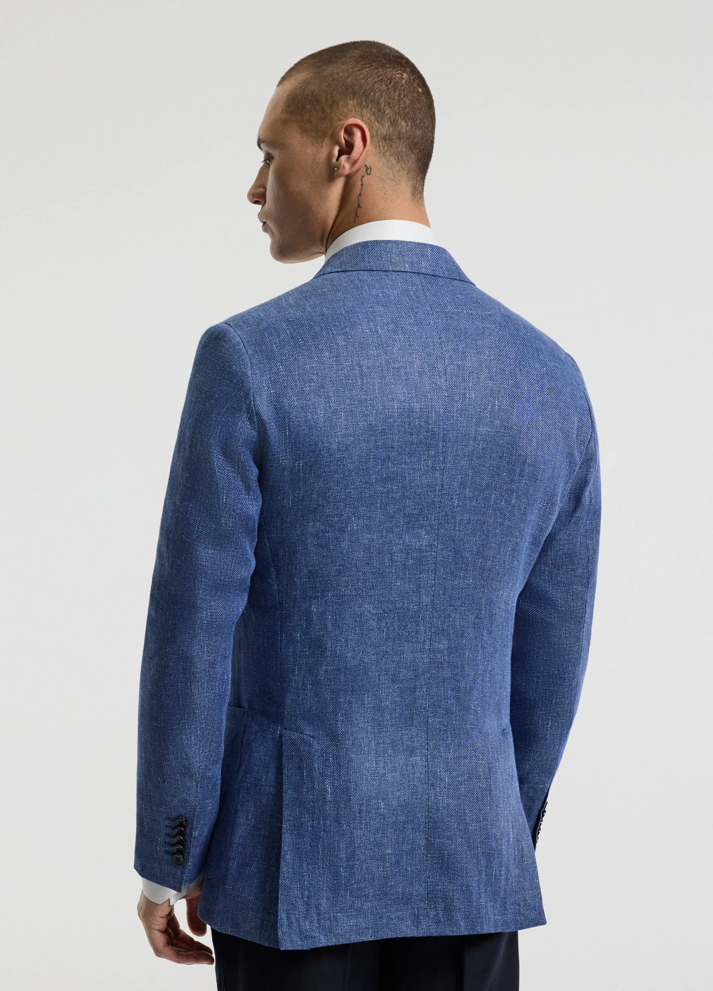 Linen Lyocell Twill Double-Breasted Blazer Blue - Image 5