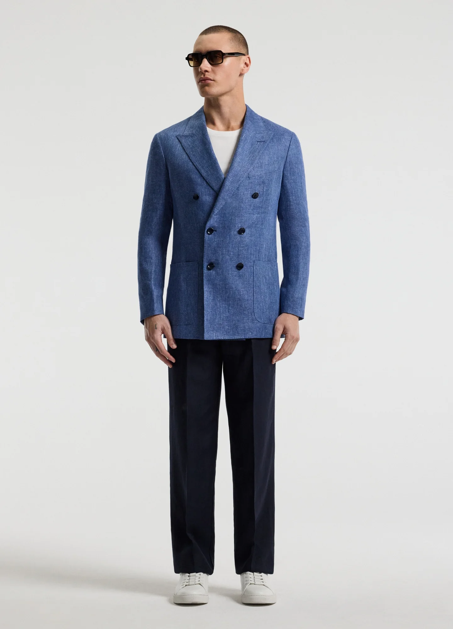 Linen Lyocell Twill Double-Breasted Blazer Blue - Image 8
