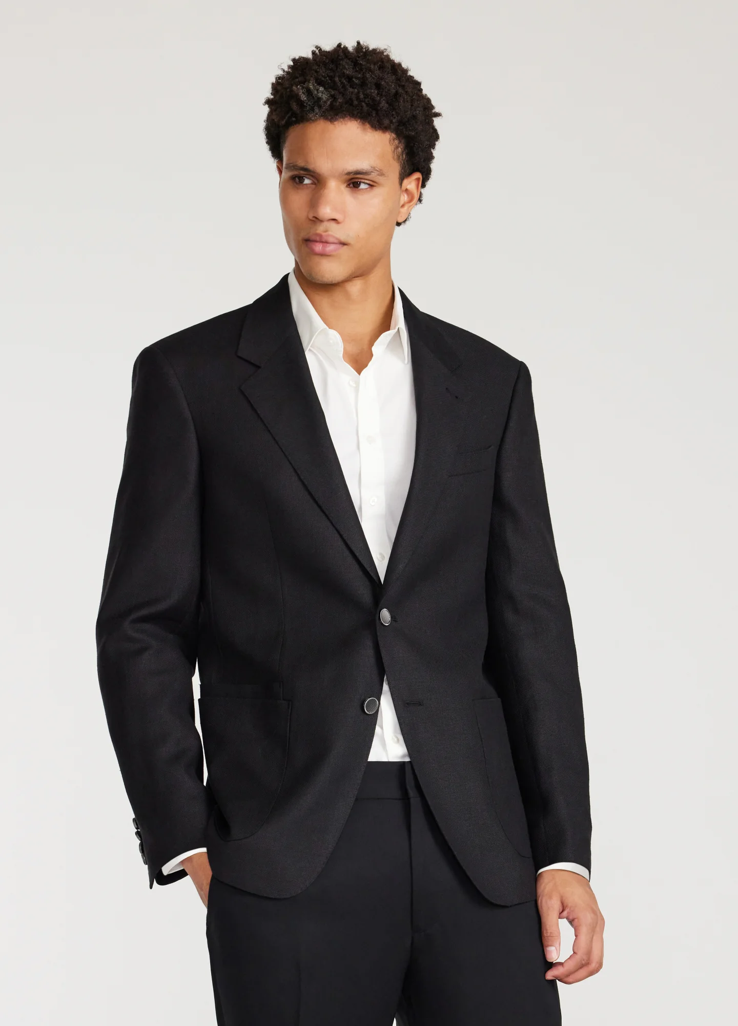 Linen Wool Hopsack Blazer Black - Image 3