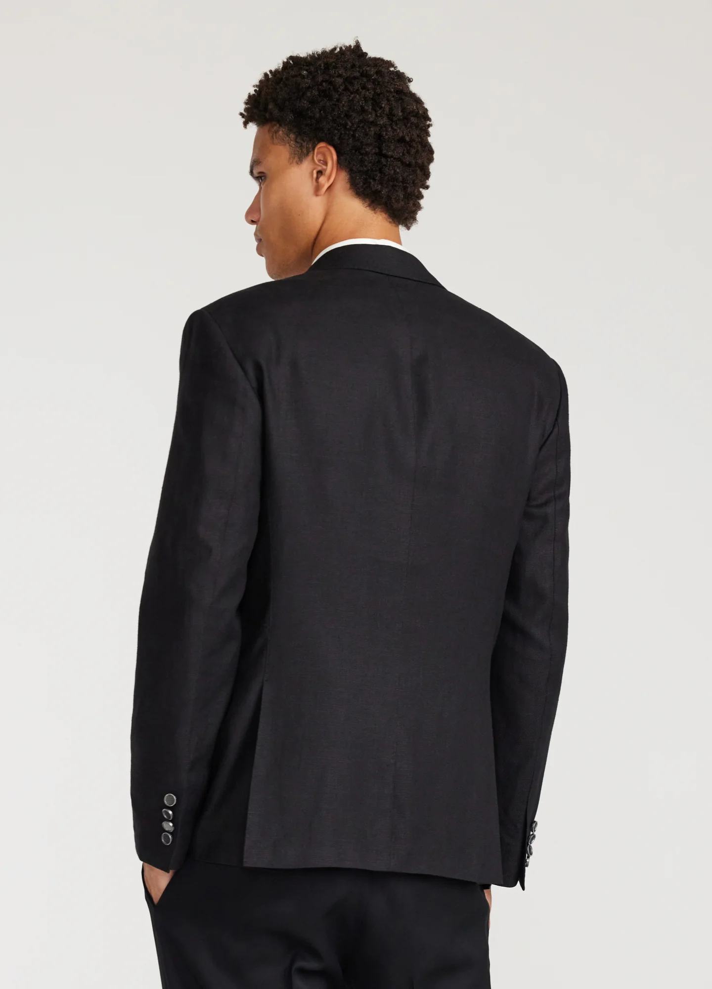 Linen Wool Hopsack Blazer Black - Image 5