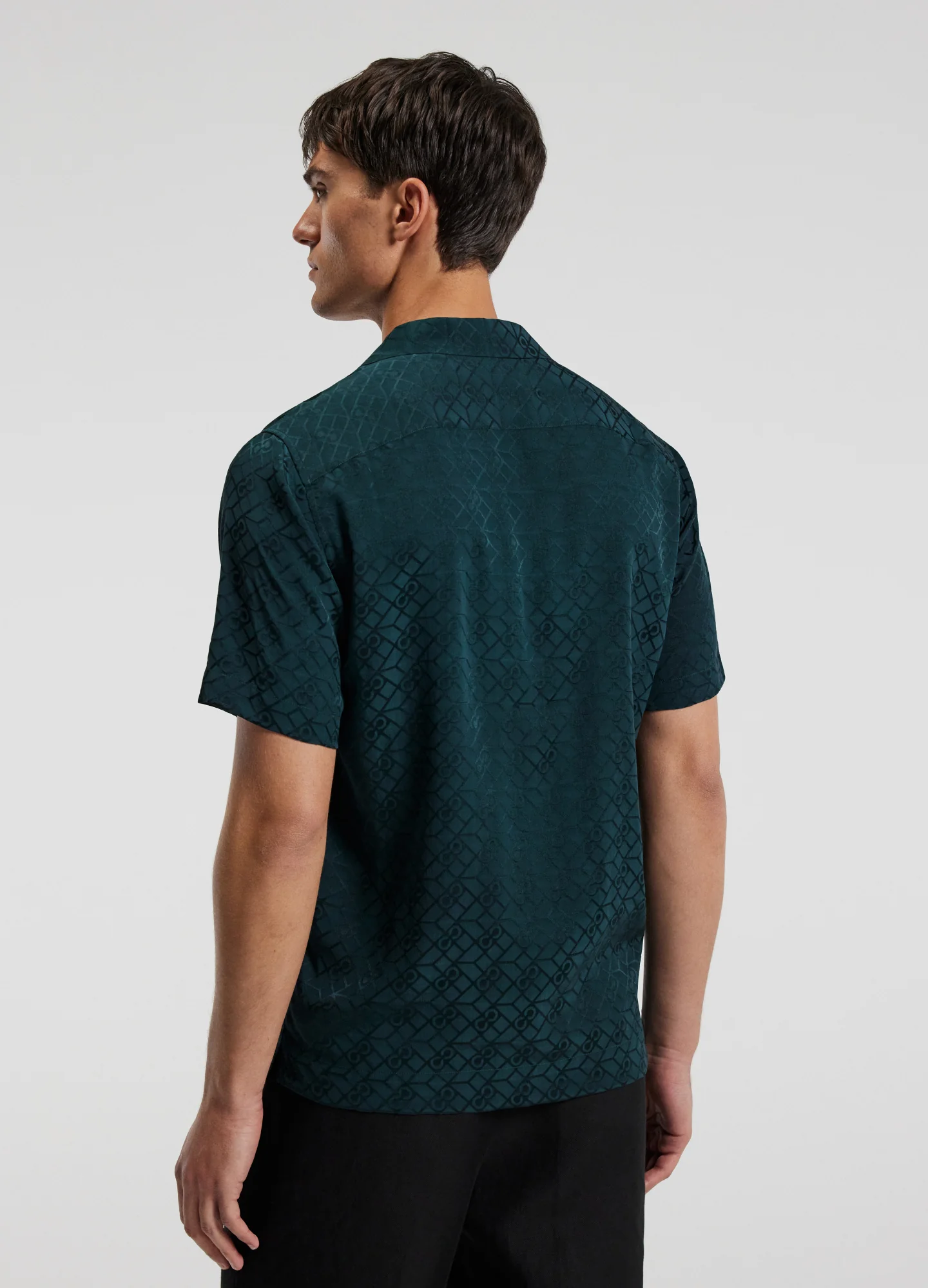 Logo Jacquard Silk Short Sleeve Shirt Hunter Green - Image 5